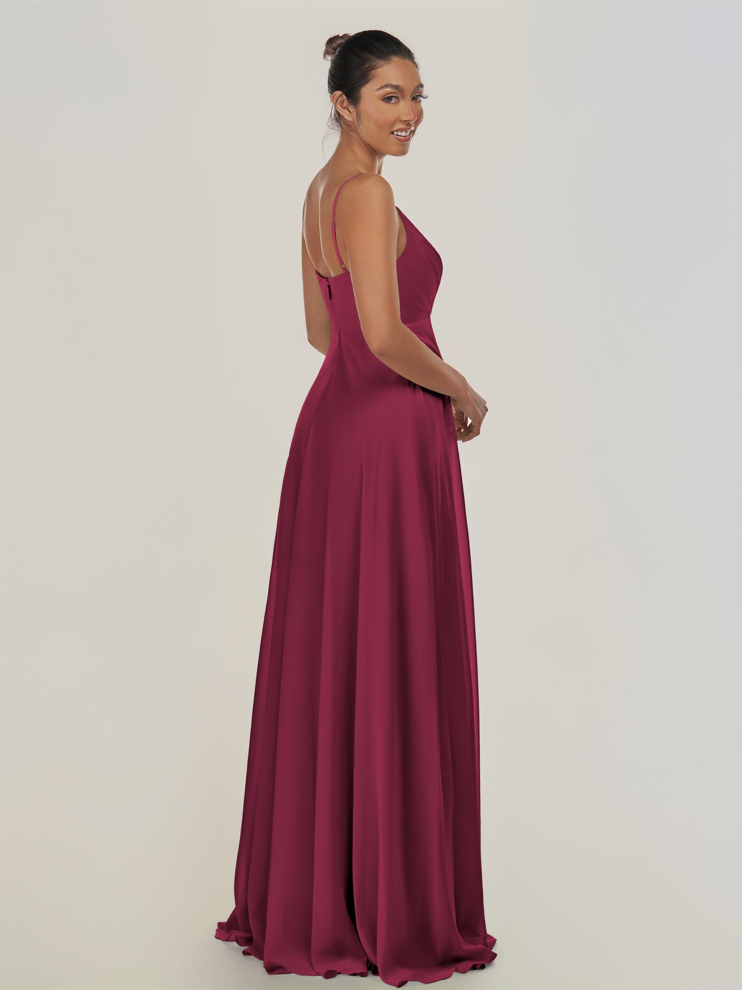 KissDress-Risa Desert Rose A Line Chiffon V Neck Long Bridesmaid Dress with Pleats