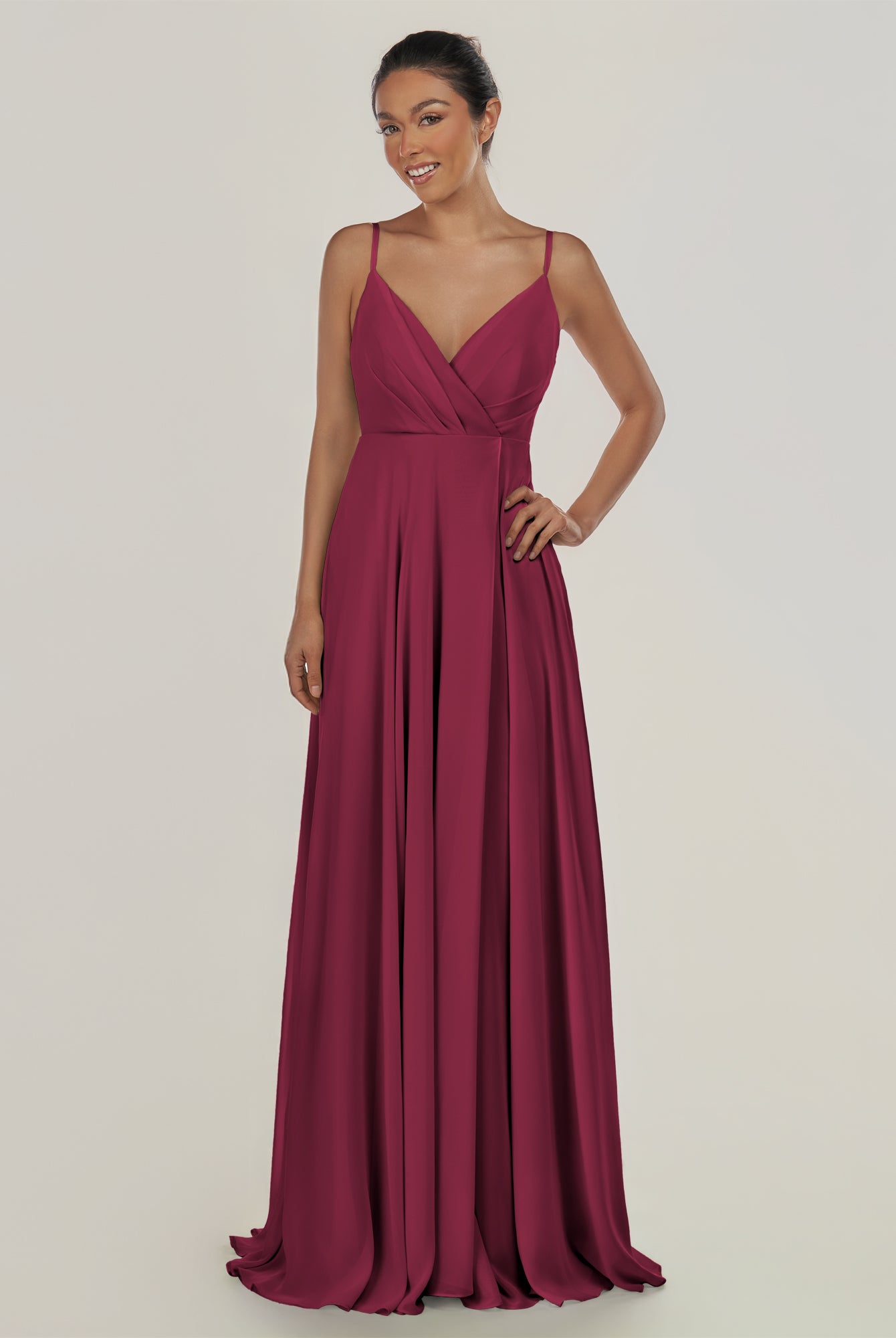 KissDress-Risa Desert Rose A Line Chiffon V Neck Long Bridesmaid Dress with Pleats