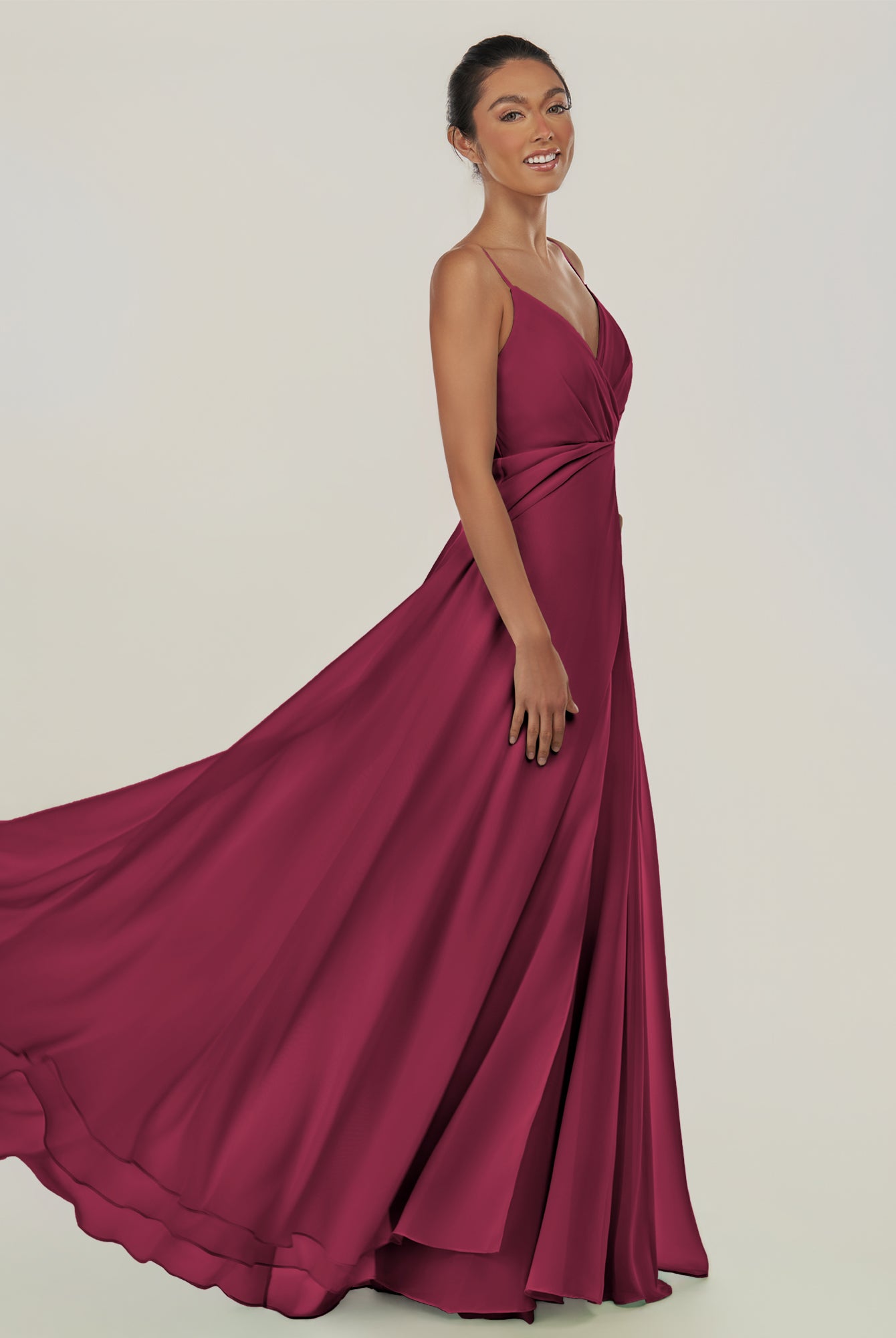 KissDress-Risa Desert Rose A Line Chiffon V Neck Long Bridesmaid Dress with Pleats
