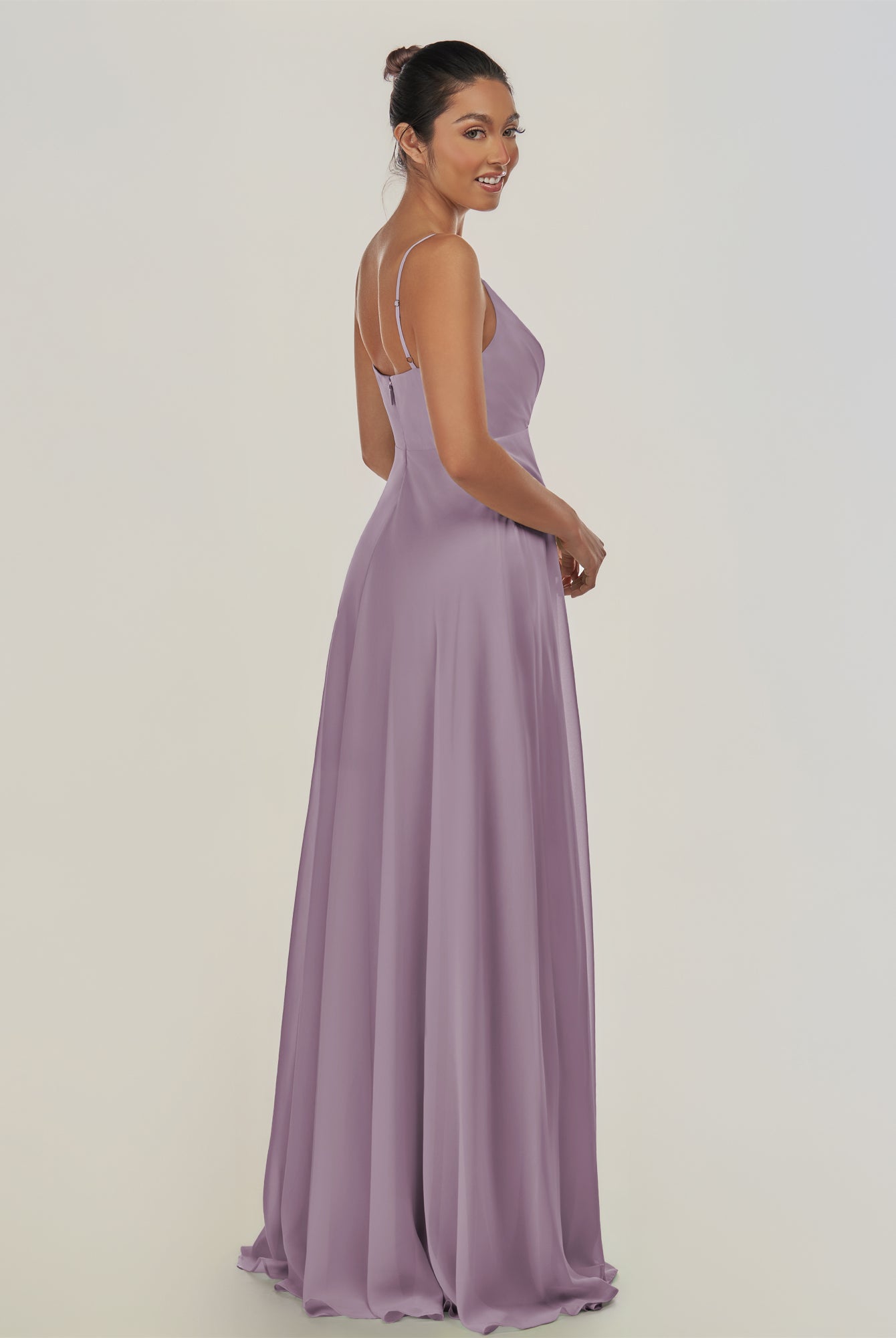 KissDress-Risa Dusk A Line Chiffon V Neck Long Bridesmaid Dress with Pleats