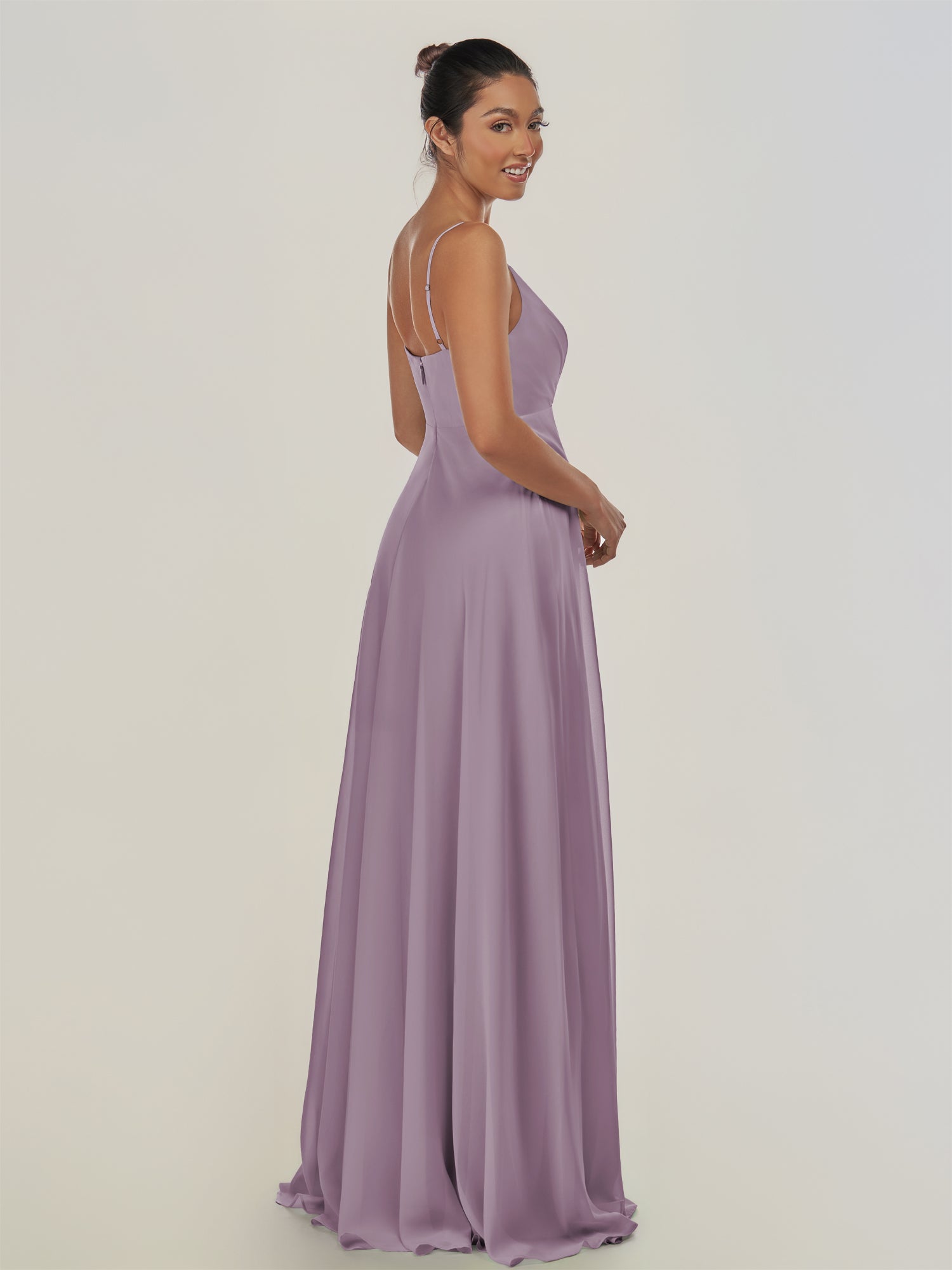 KissDress-Risa Dusk A Line Chiffon V Neck Long Bridesmaid Dress with Pleats