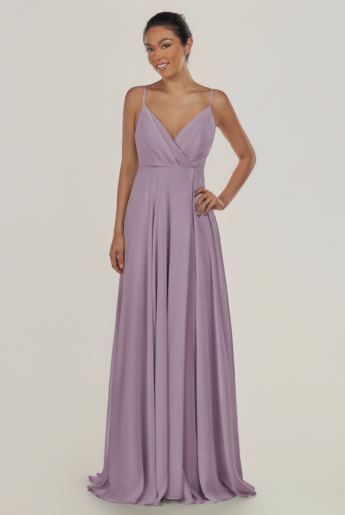 KissDress-Risa Dusk A Line Chiffon V Neck Long Bridesmaid Dress with Pleats
