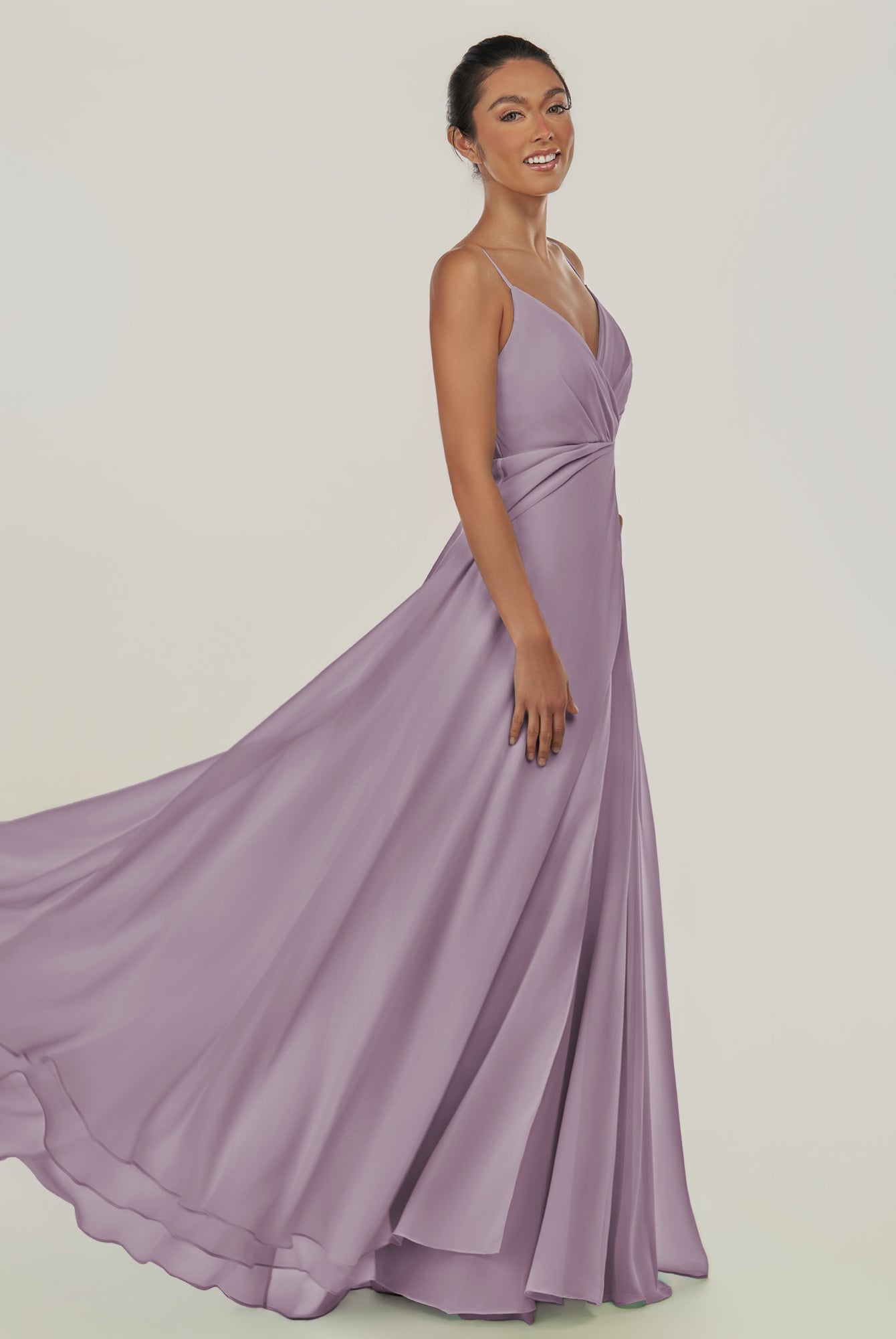 KissDress-Risa Dusk A Line Chiffon V Neck Long Bridesmaid Dress with Pleats