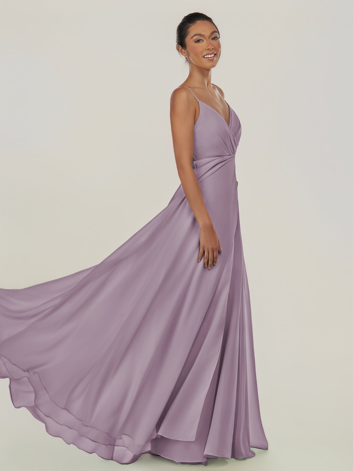KissDress-Risa Dusk A Line Chiffon V Neck Long Bridesmaid Dress with Pleats