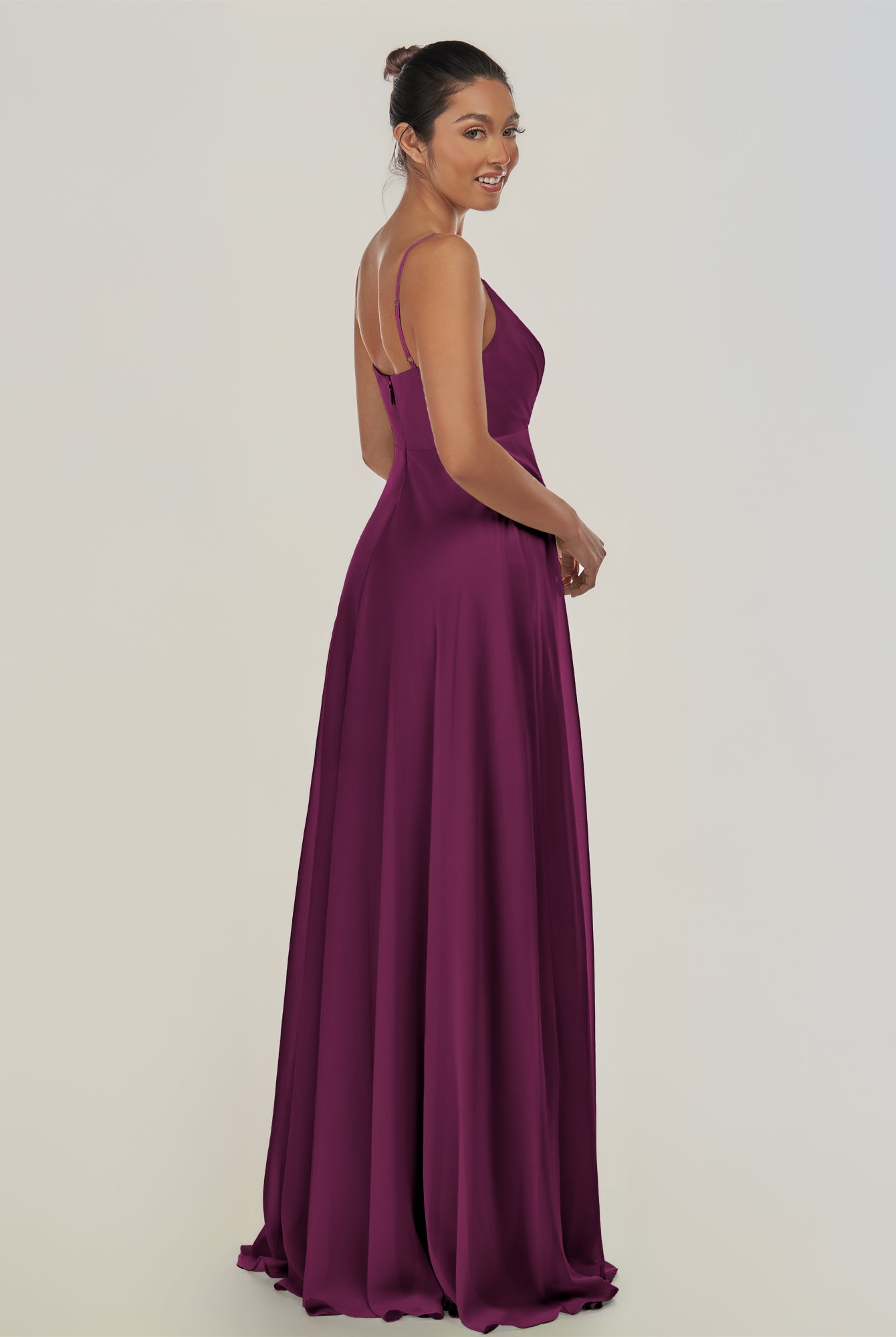 KissDress-Risa Fig A Line Chiffon V Neck Long Bridesmaid Dress with Pleats