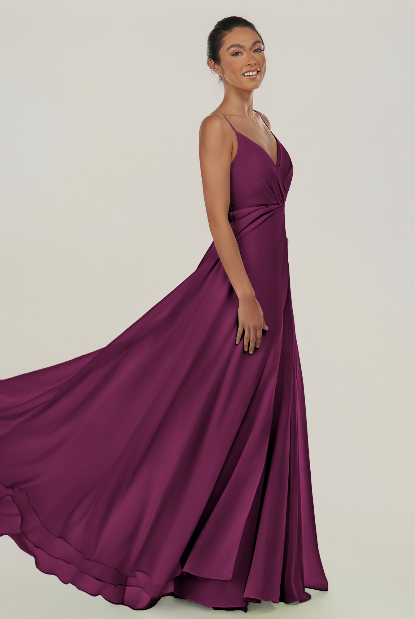 KissDress-Risa Fig A Line Chiffon V Neck Long Bridesmaid Dress with Pleats