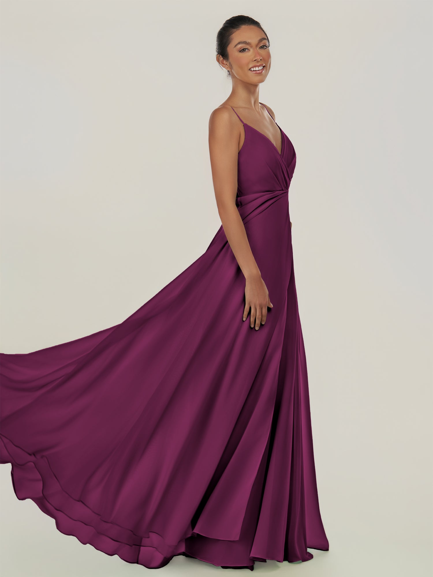 KissDress-Risa Fig A Line Chiffon V Neck Long Bridesmaid Dress with Pleats