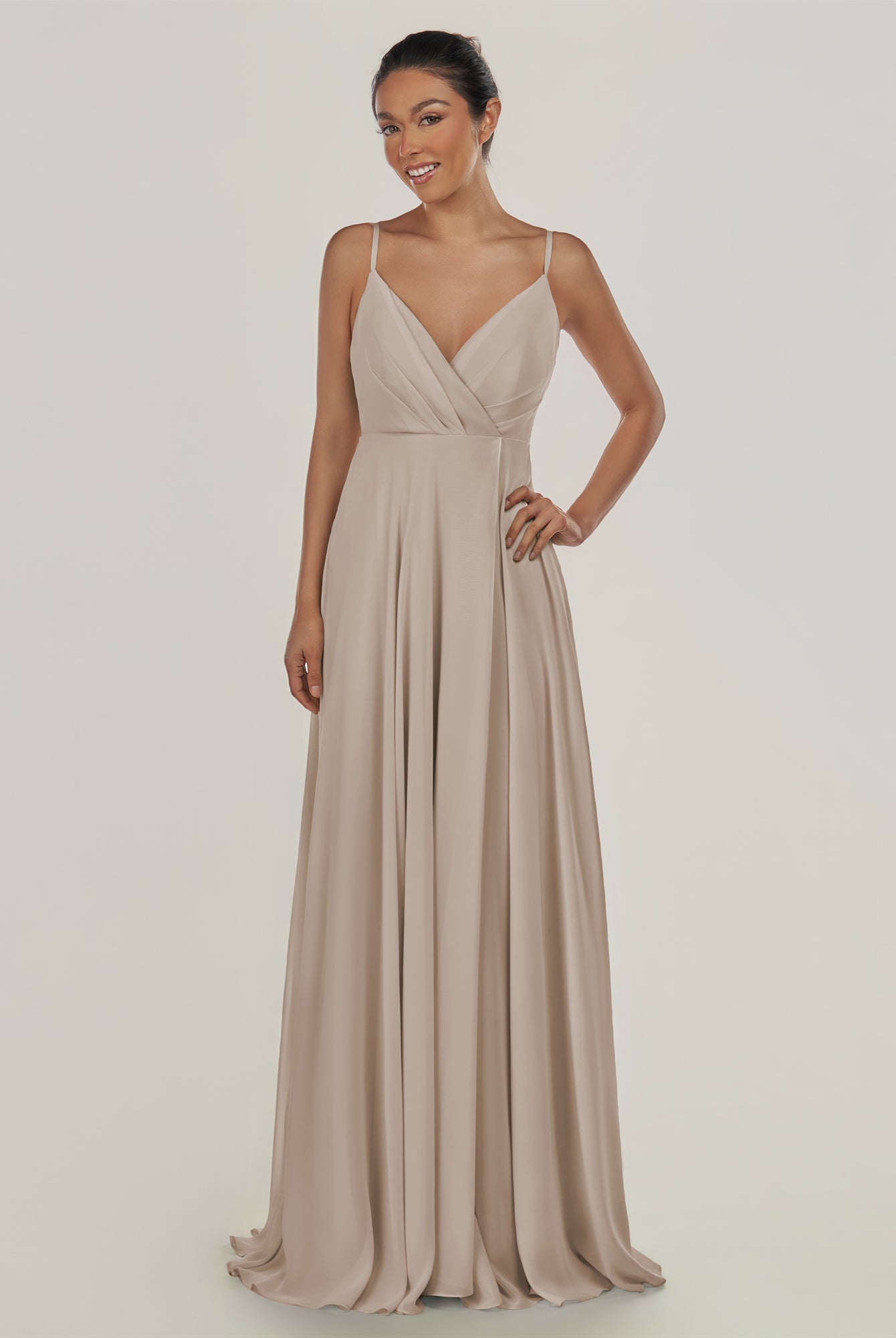 KissDress-Risa Frost A Line Chiffon V Neck Long Bridesmaid Dress with Pleats