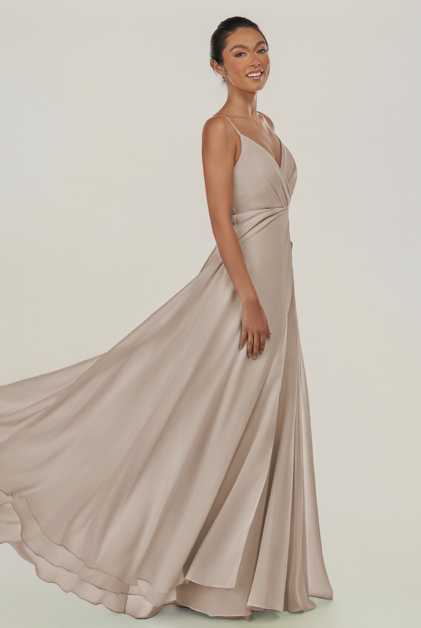 KissDress-Risa Frost A Line Chiffon V Neck Long Bridesmaid Dress with Pleats