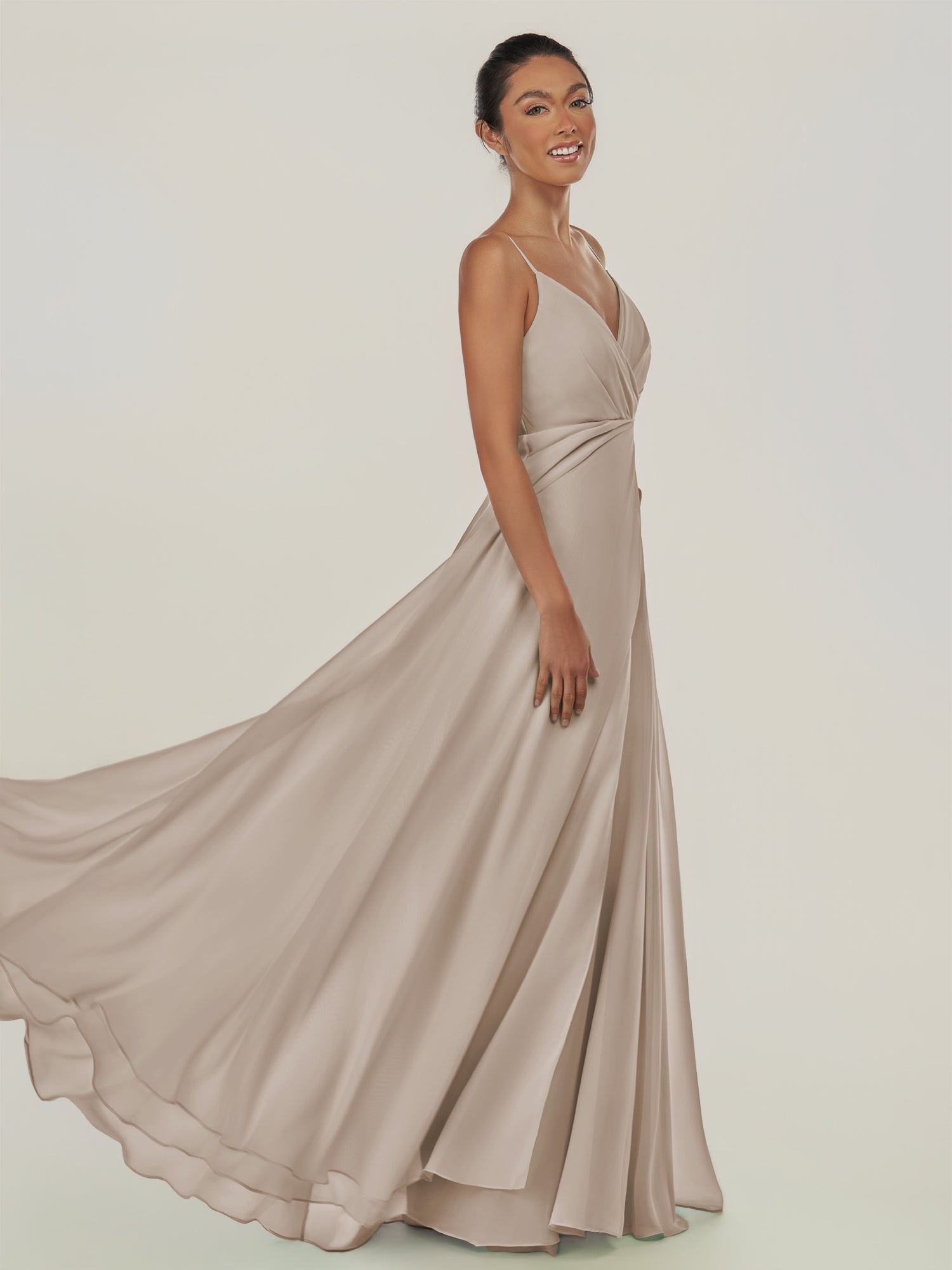 KissDress-Risa Frost A Line Chiffon V Neck Long Bridesmaid Dress with Pleats
