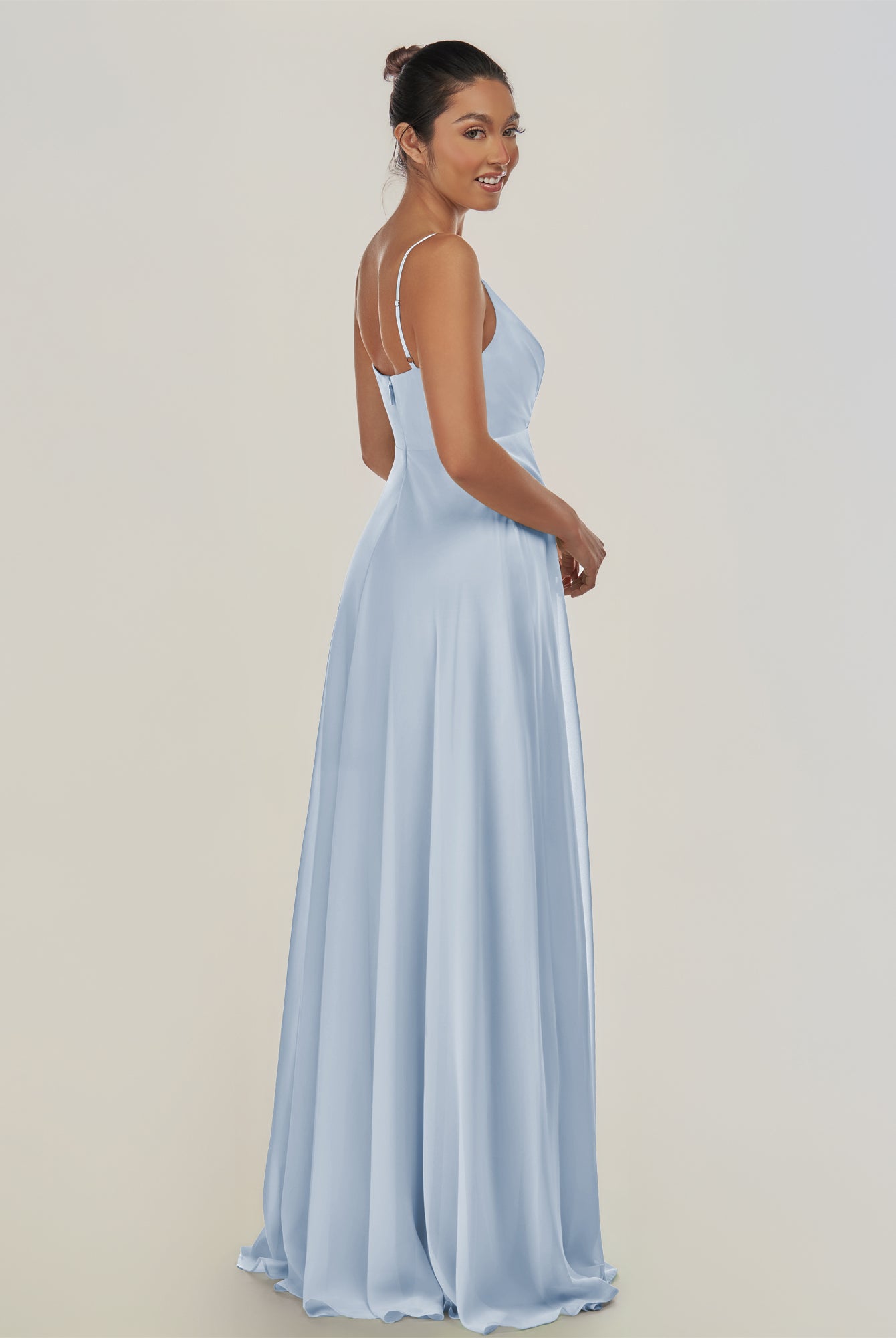 KissDress-Risa Ice A Line Chiffon V Neck Long Bridesmaid Dress with Pleats