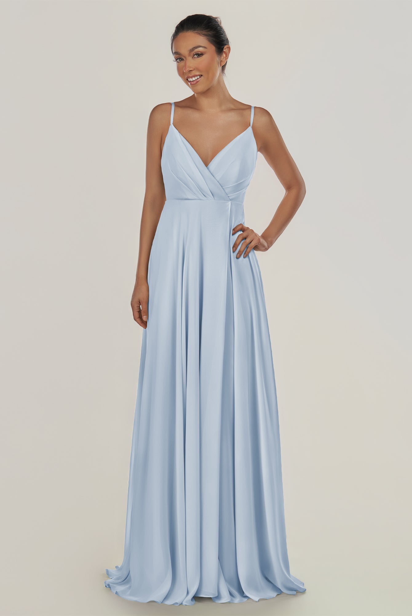 KissDress-Risa Ice A Line Chiffon V Neck Long Bridesmaid Dress with Pleats