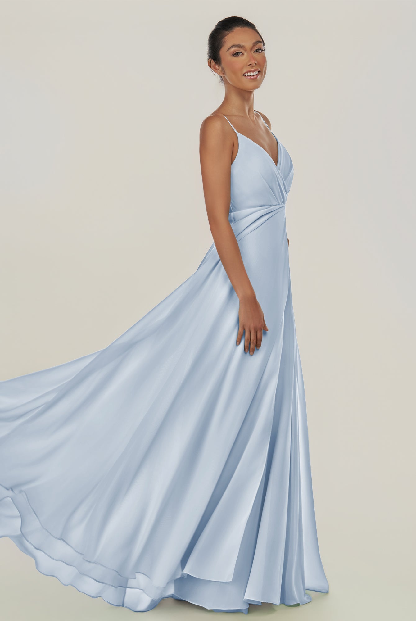 KissDress-Risa Ice A Line Chiffon V Neck Long Bridesmaid Dress with Pleats