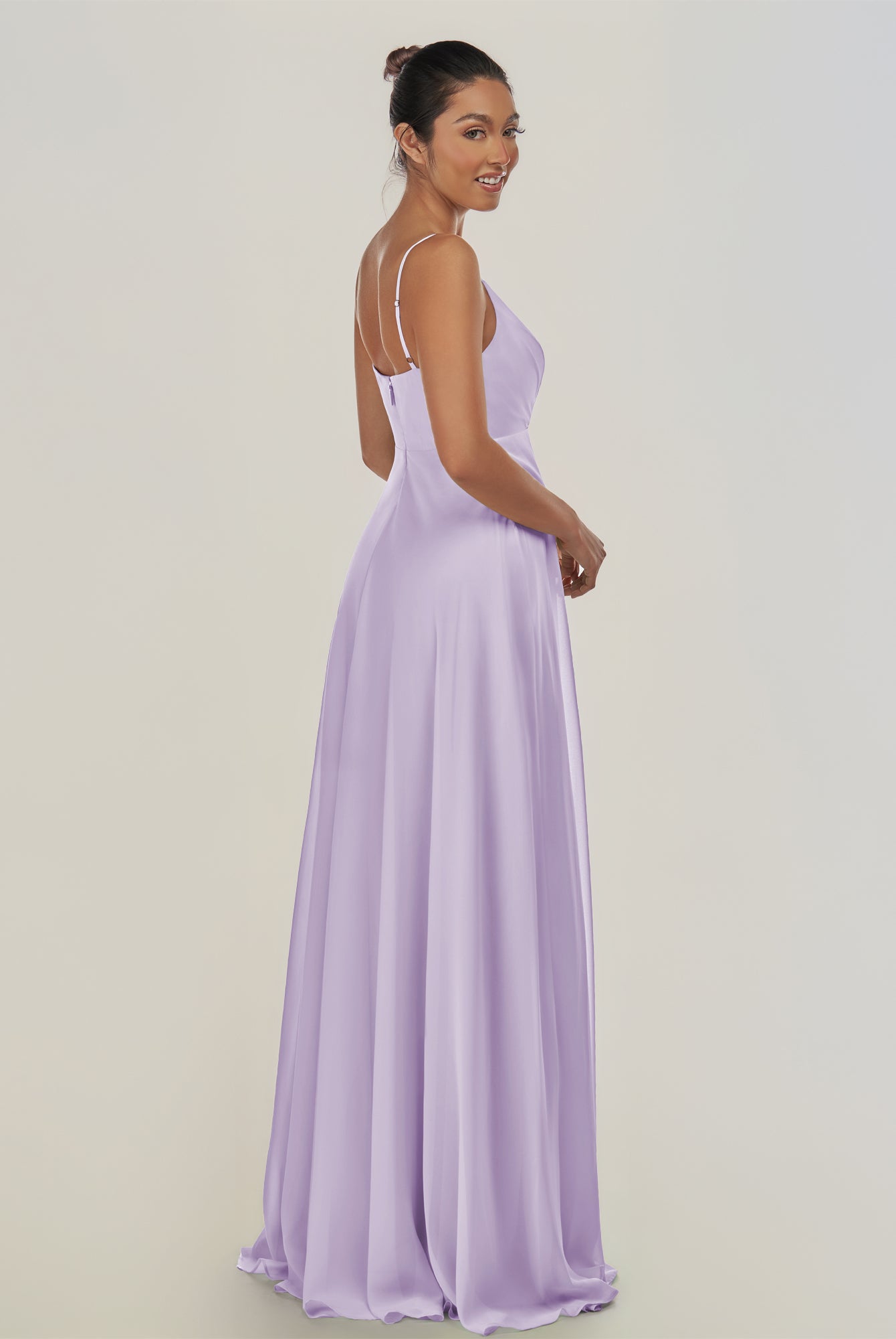 KissDress-Risa Lavender A Line Chiffon V Neck Long Bridesmaid Dress with Pleats