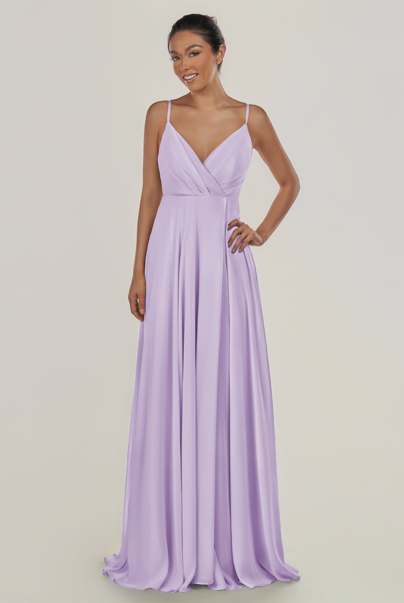 KissDress-Risa Lavender A Line Chiffon V Neck Long Bridesmaid Dress with Pleats