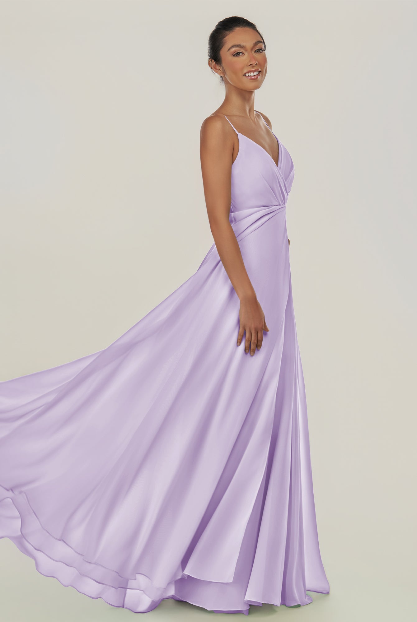 KissDress-Risa Lavender A Line Chiffon V Neck Long Bridesmaid Dress with Pleats