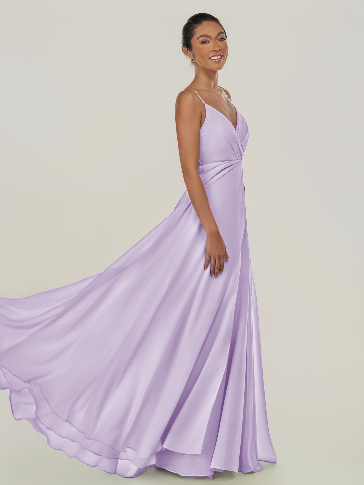 KissDress-Risa Lavender A Line Chiffon V Neck Long Bridesmaid Dress with Pleats