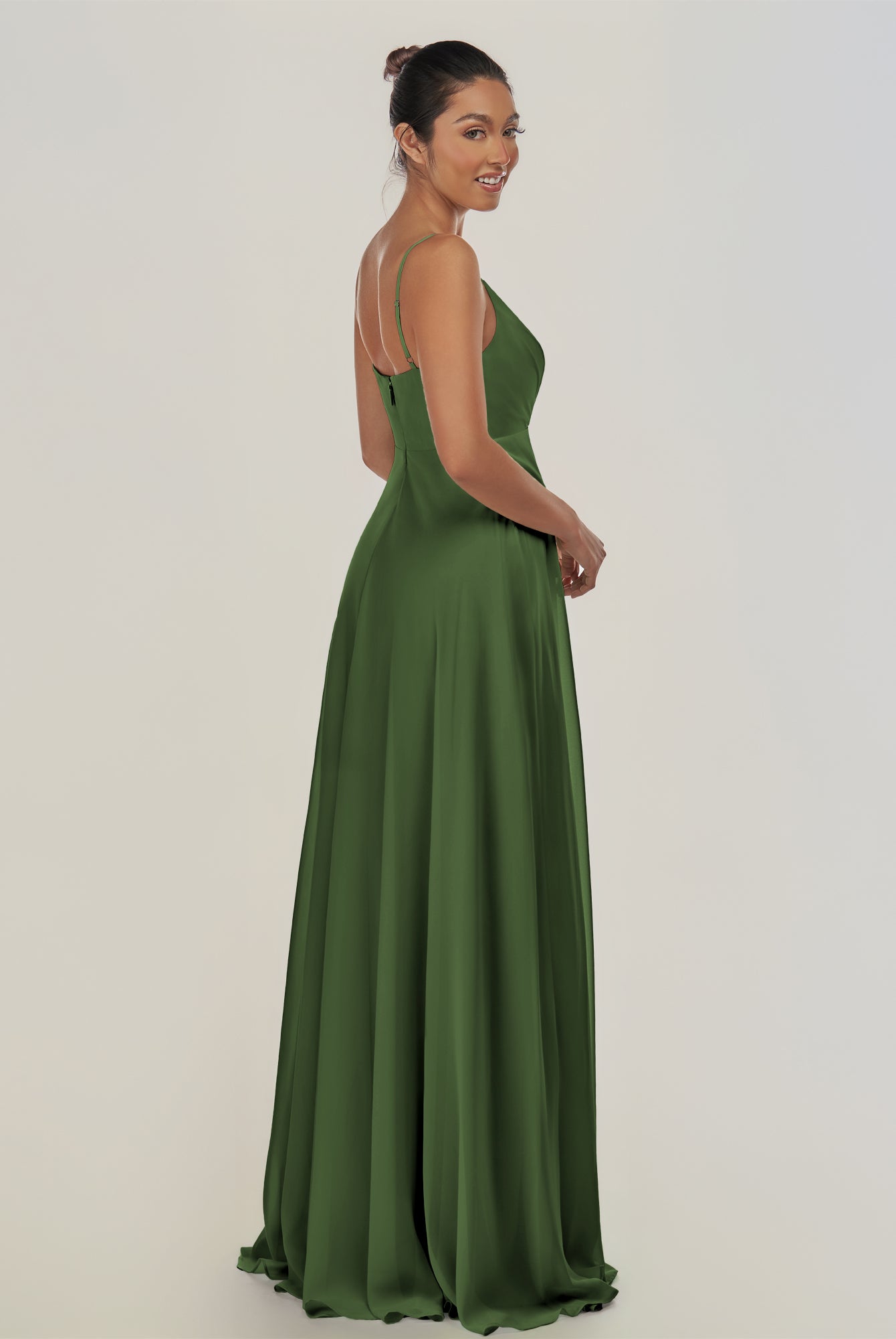 KissDress-Risa Moss A Line Chiffon V Neck Long Bridesmaid Dress with Pleats