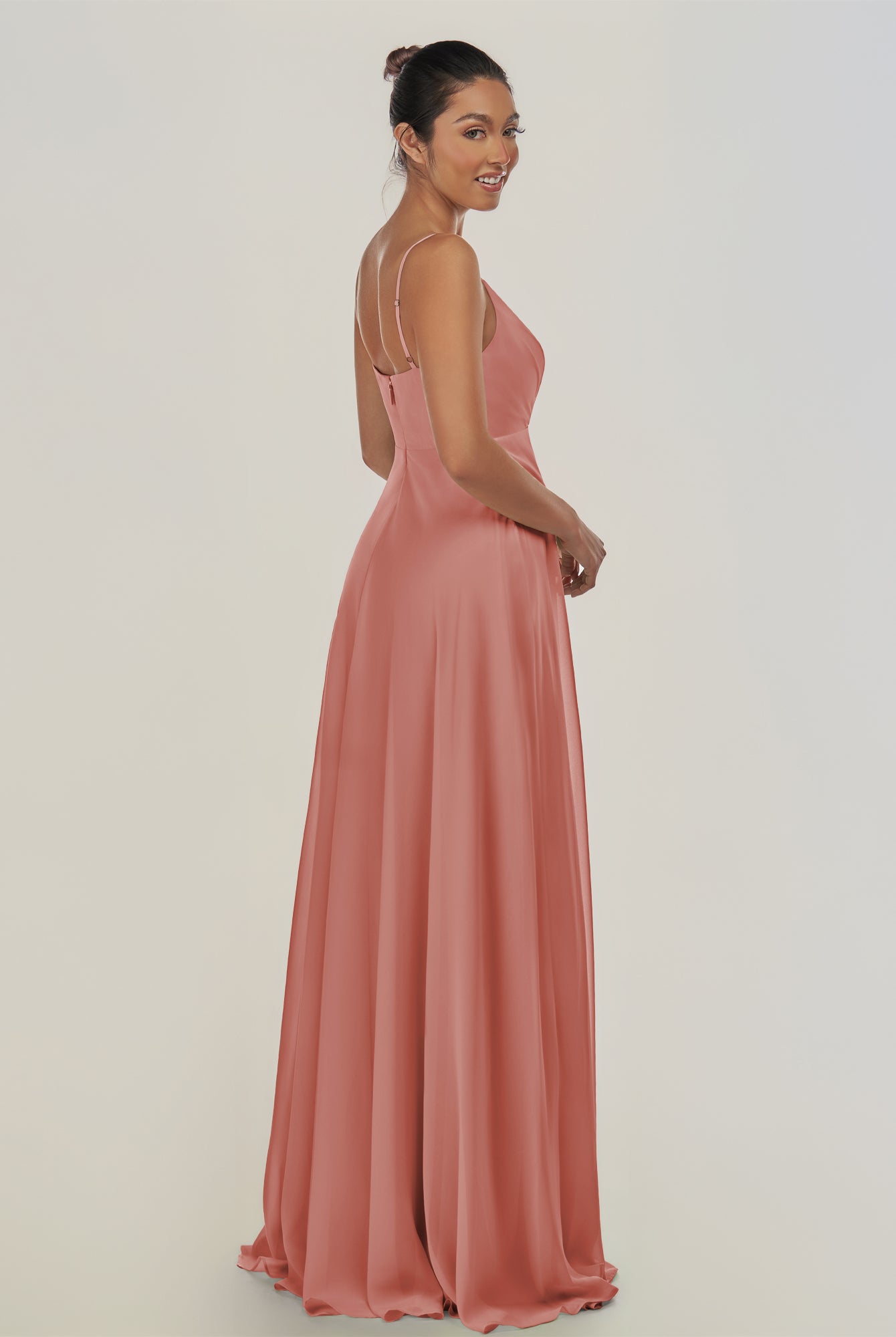 KissDress-Risa Mulberry A Line Chiffon V Neck Long Bridesmaid Dress with Pleats