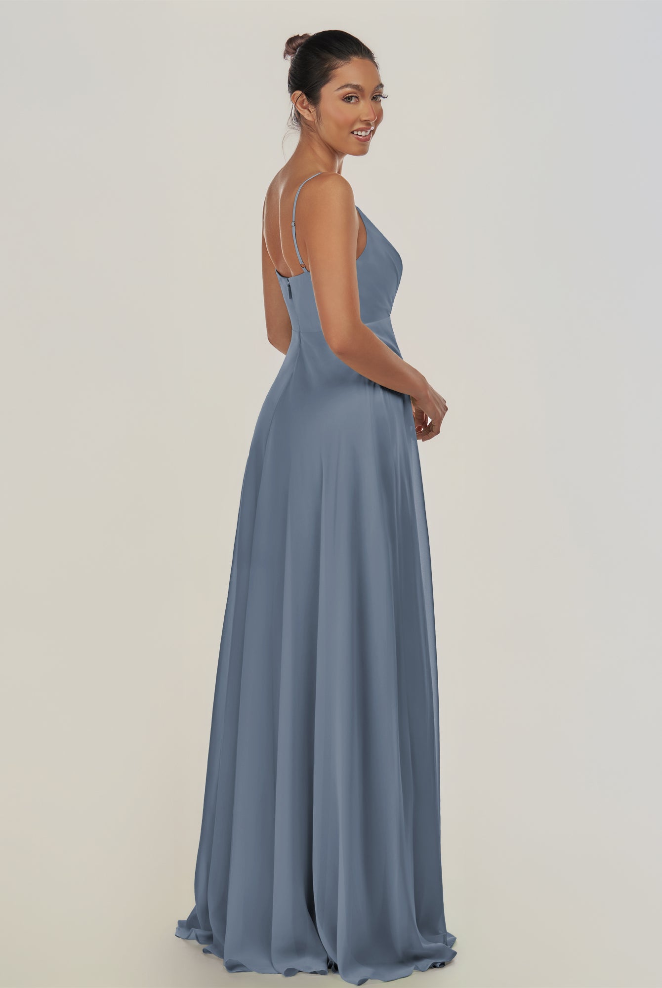 KissDress-Risa Neptune A Line Chiffon V Neck Long Bridesmaid Dress with Pleats