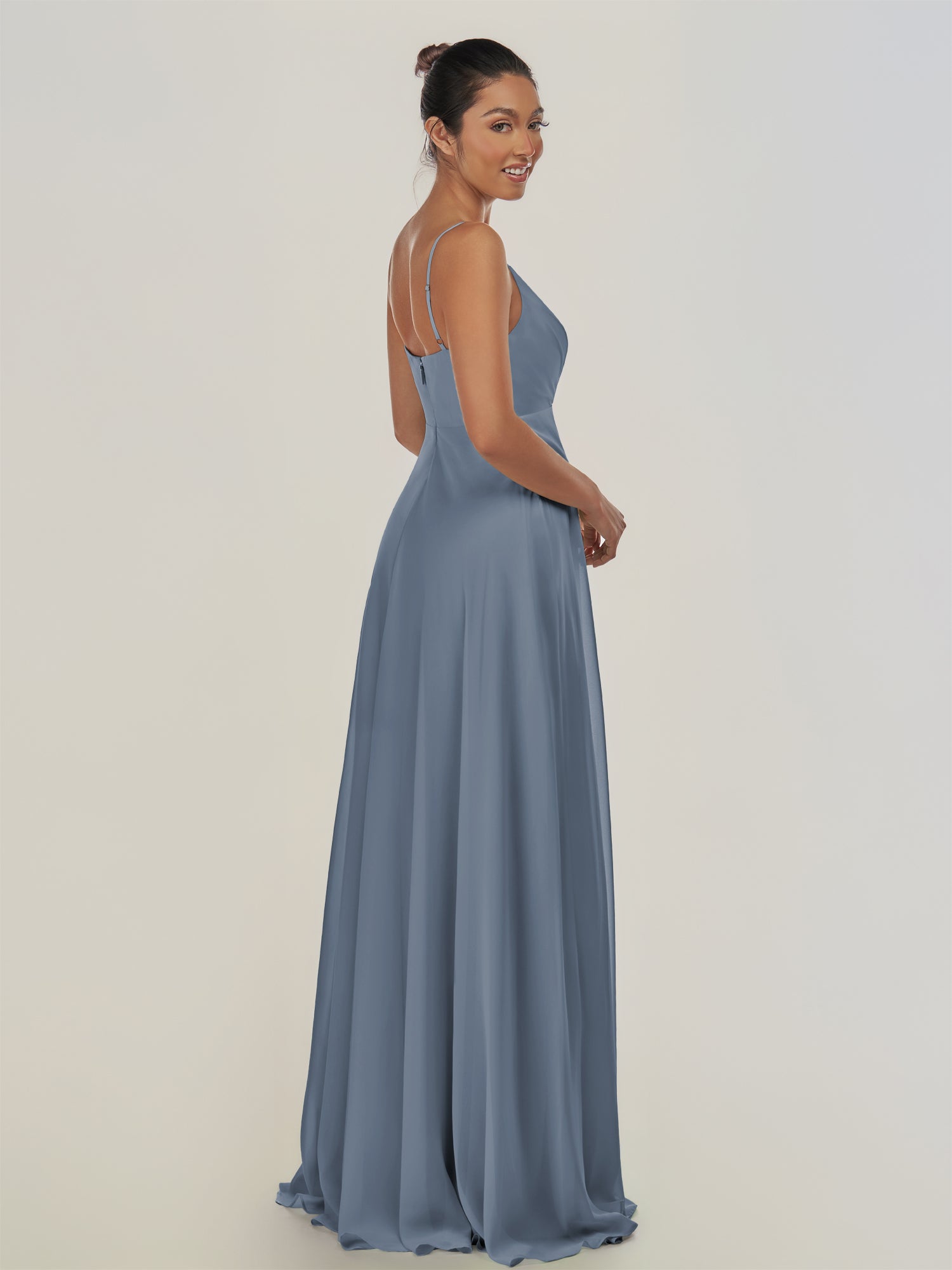 KissDress-Risa Neptune A Line Chiffon V Neck Long Bridesmaid Dress with Pleats