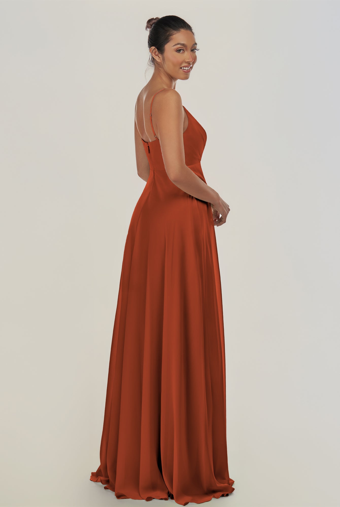 KissDress-Risa Spice A Line Chiffon V Neck Long Bridesmaid Dress with Pleats