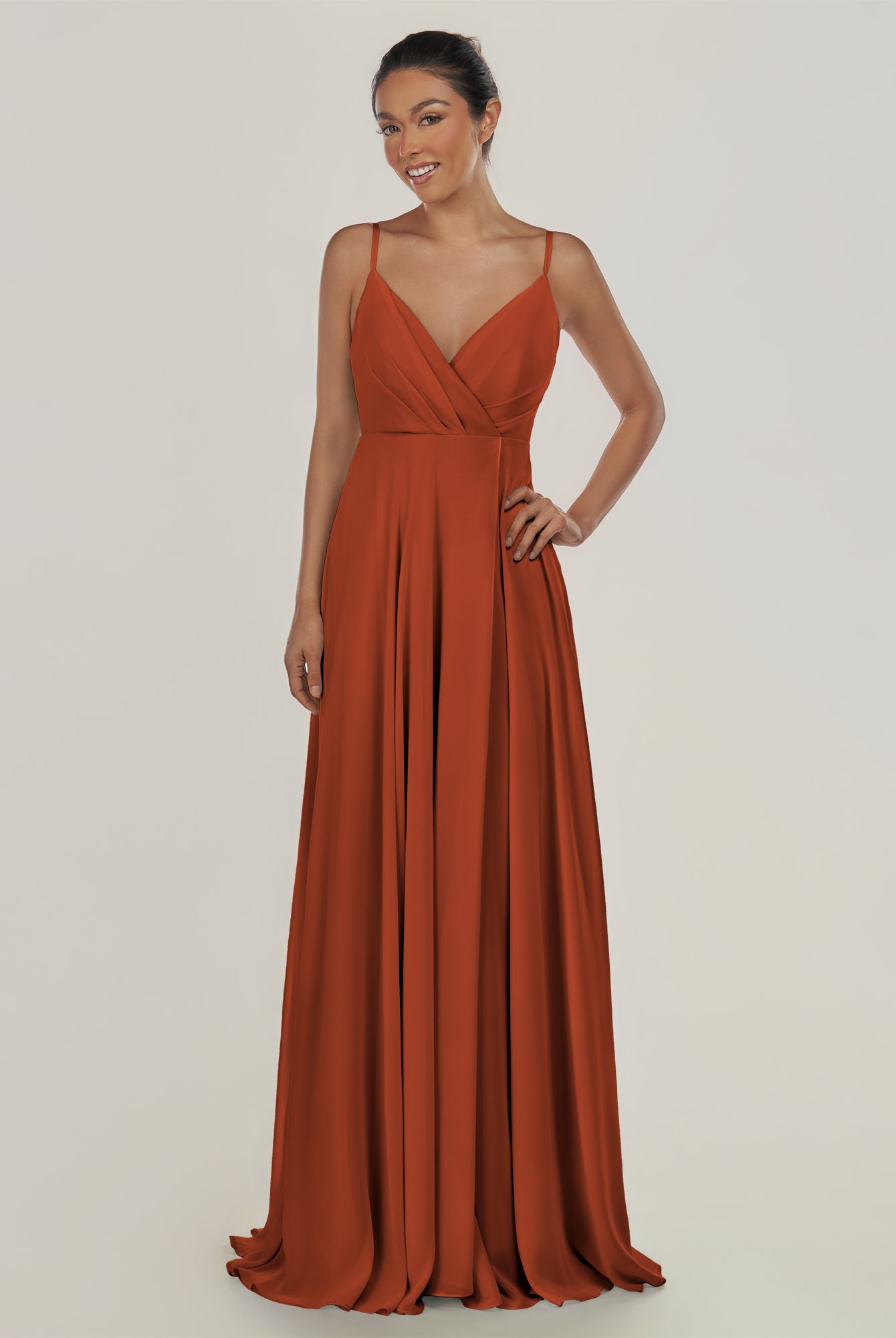 KissDress-Risa Spice A Line Chiffon V Neck Long Bridesmaid Dress with Pleats