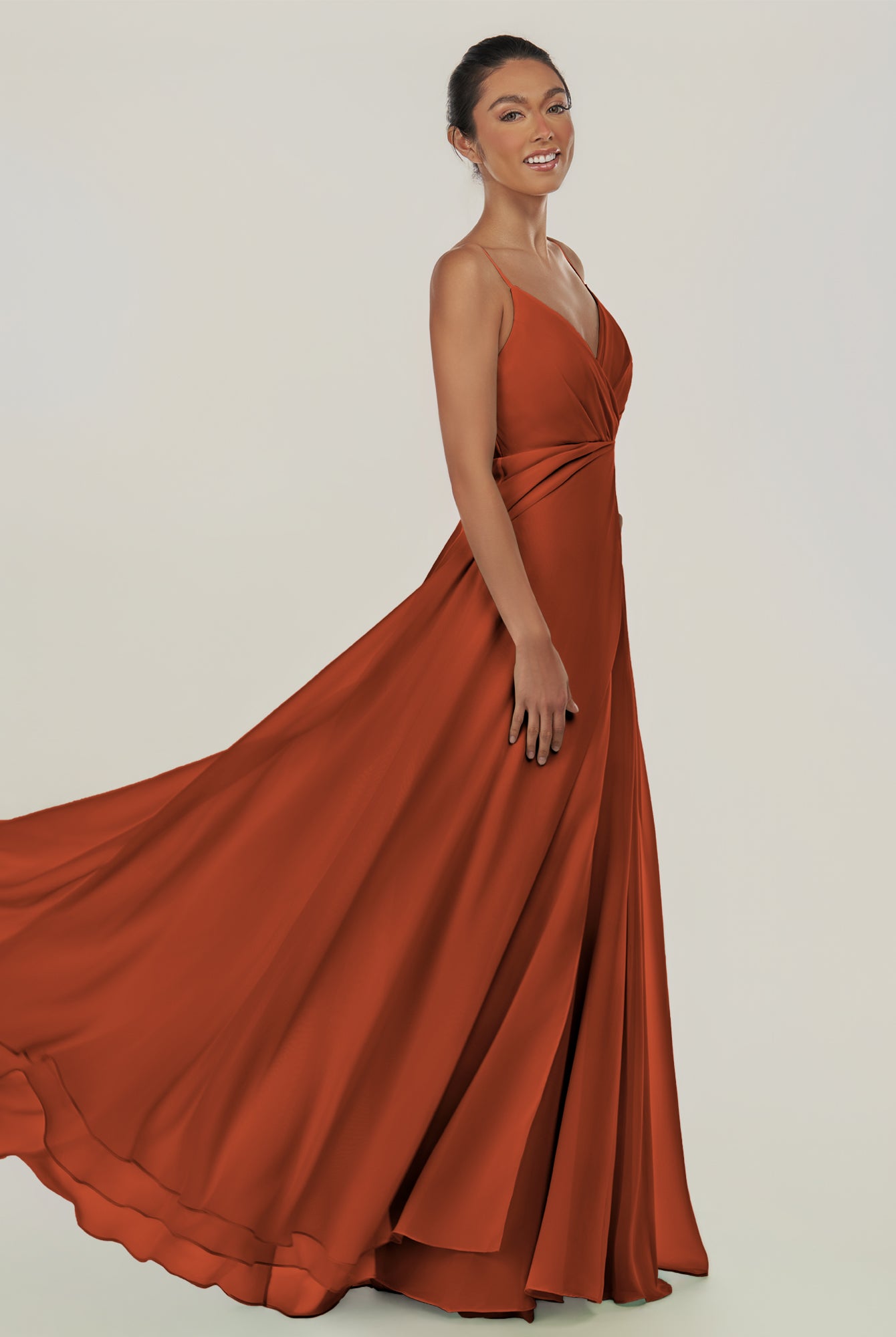 KissDress-Risa Spice A Line Chiffon V Neck Long Bridesmaid Dress with Pleats
