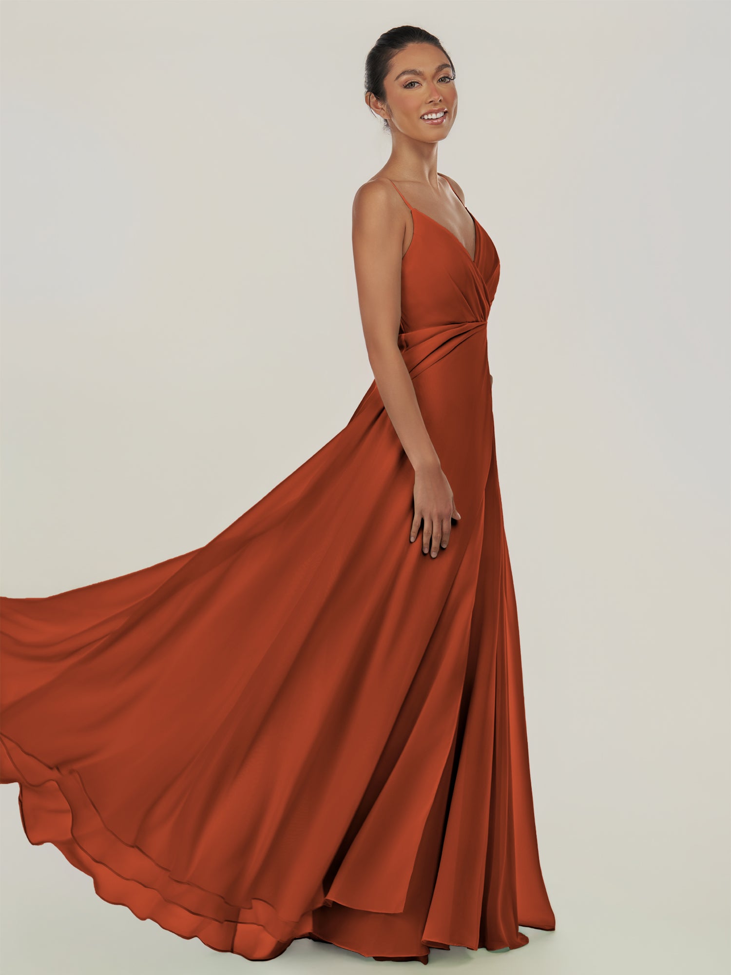 KissDress-Risa Spice A Line Chiffon V Neck Long Bridesmaid Dress with Pleats