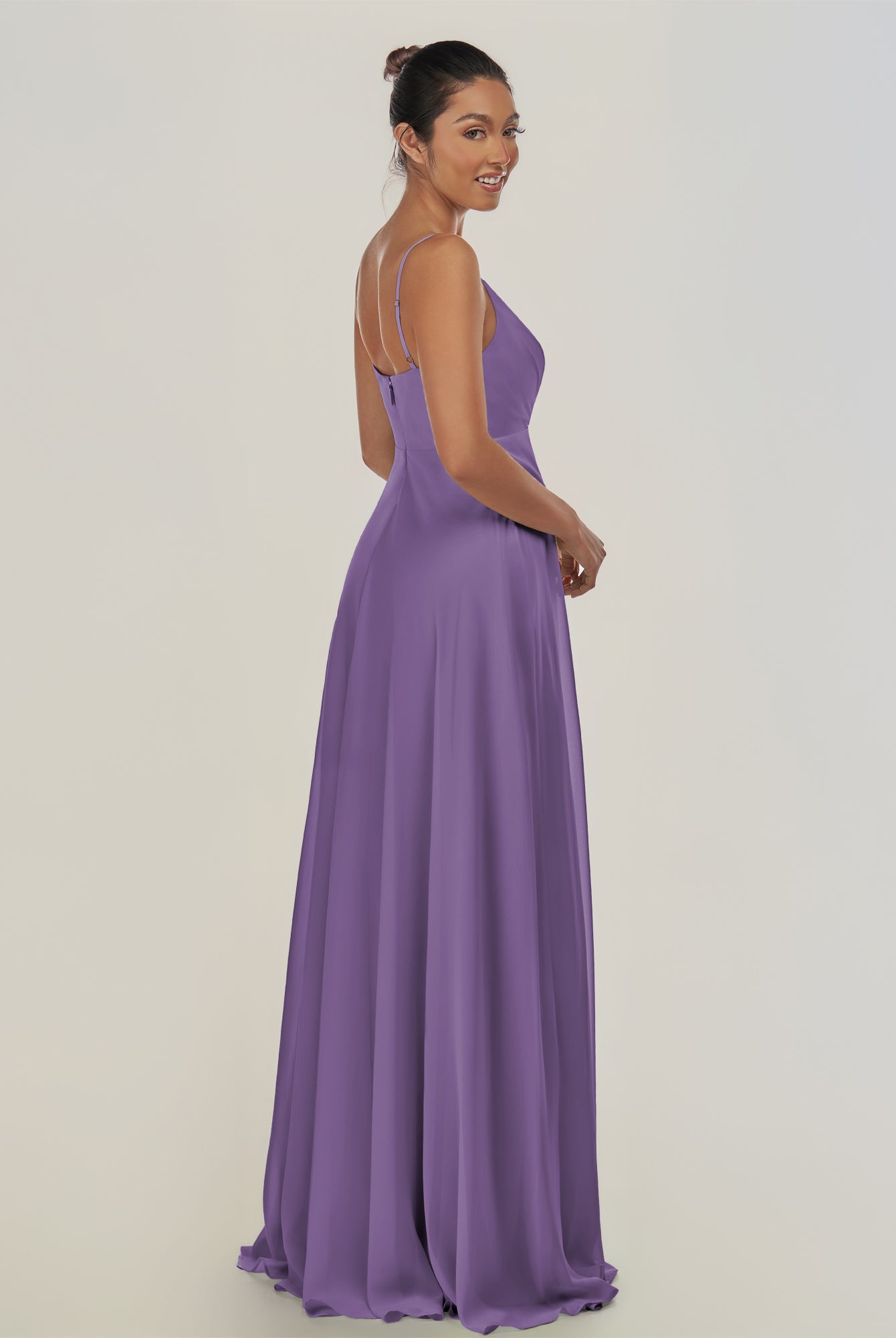 KissDress-Risa Tahiti A Line Chiffon V Neck Long Bridesmaid Dress with Pleats