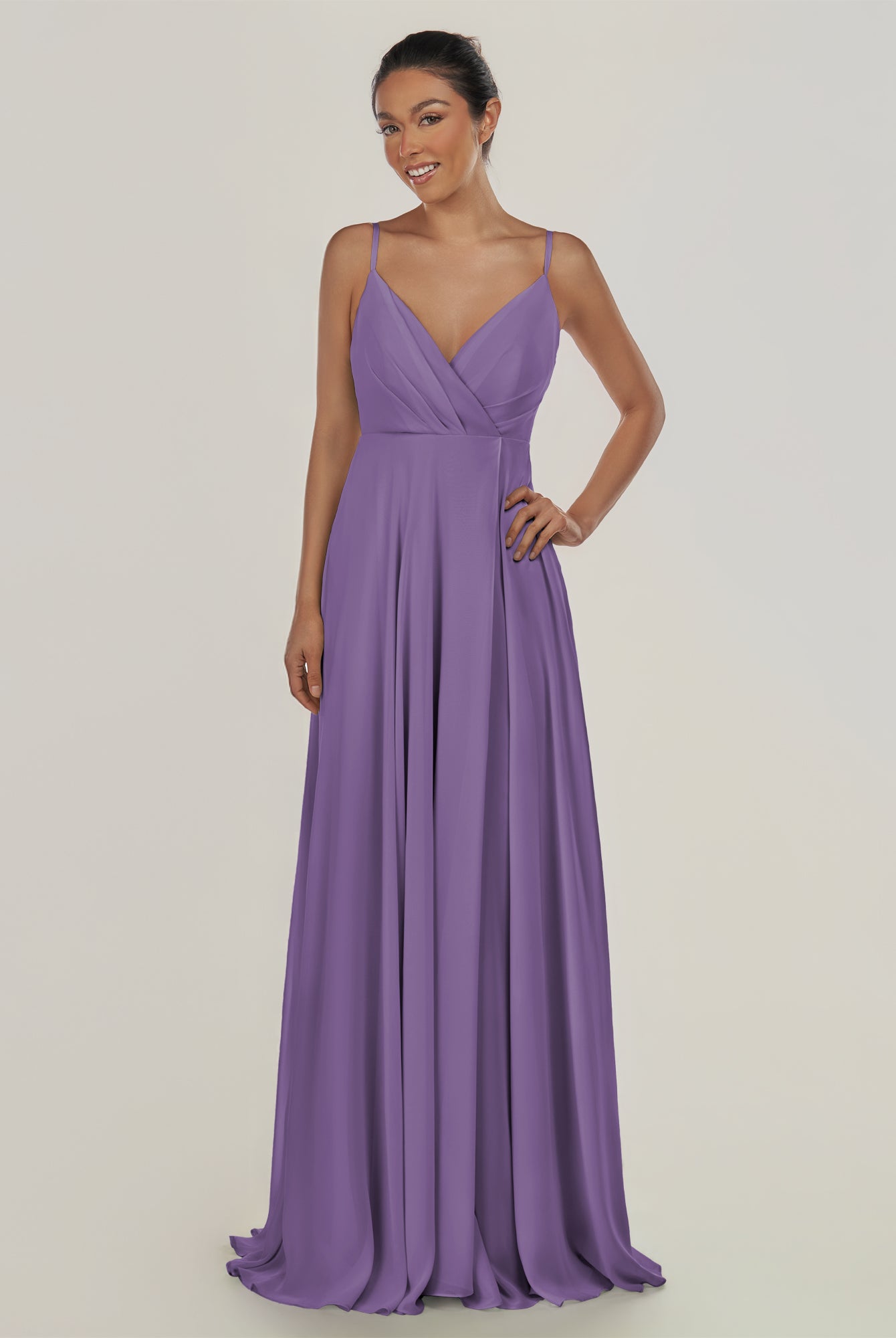 KissDress-Risa Tahiti A Line Chiffon V Neck Long Bridesmaid Dress with Pleats