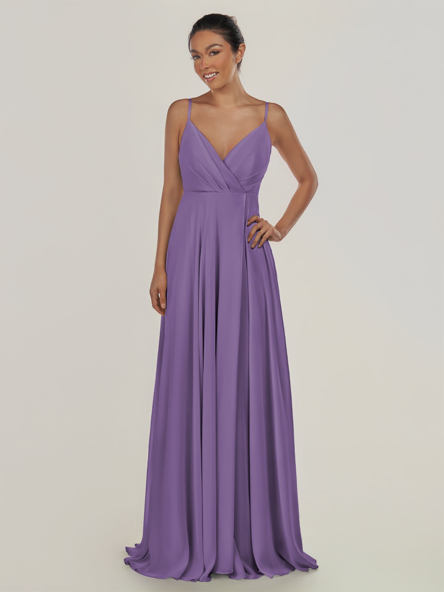 KissDress-Risa Tahiti A Line Chiffon V Neck Long Bridesmaid Dress with Pleats