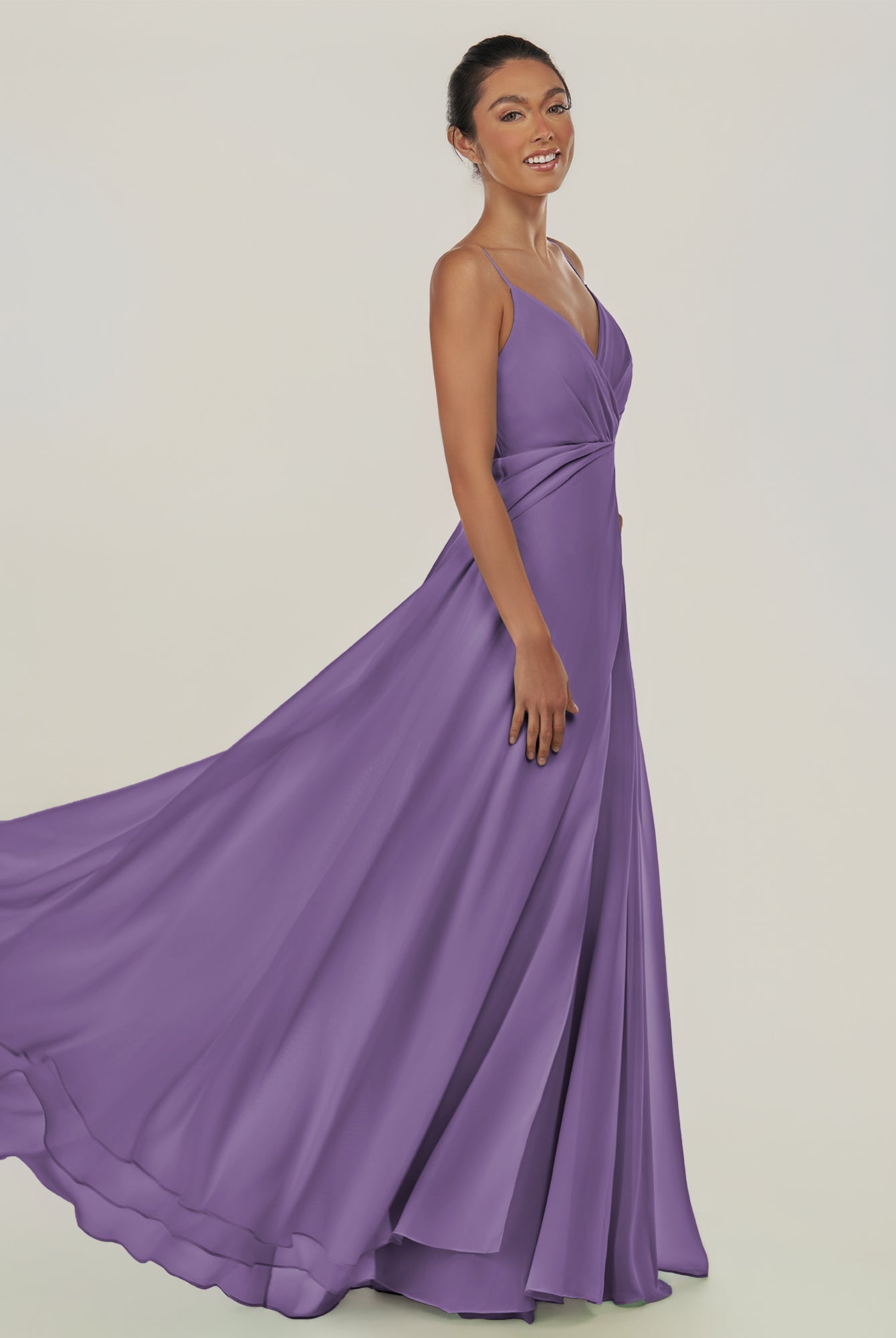 KissDress-Risa Tahiti A Line Chiffon V Neck Long Bridesmaid Dress with Pleats