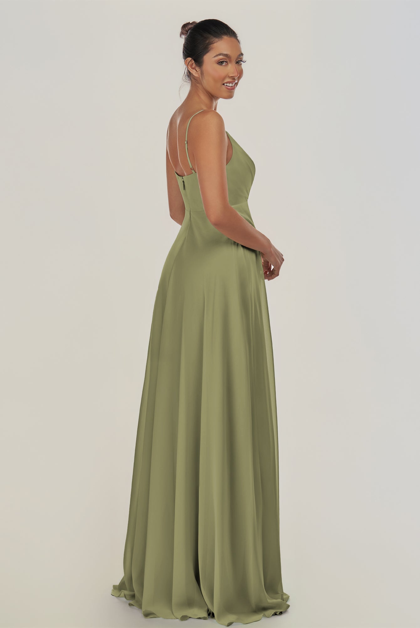 KissDress-Risa Thyme A Line Chiffon V Neck Long Bridesmaid Dress with Pleats