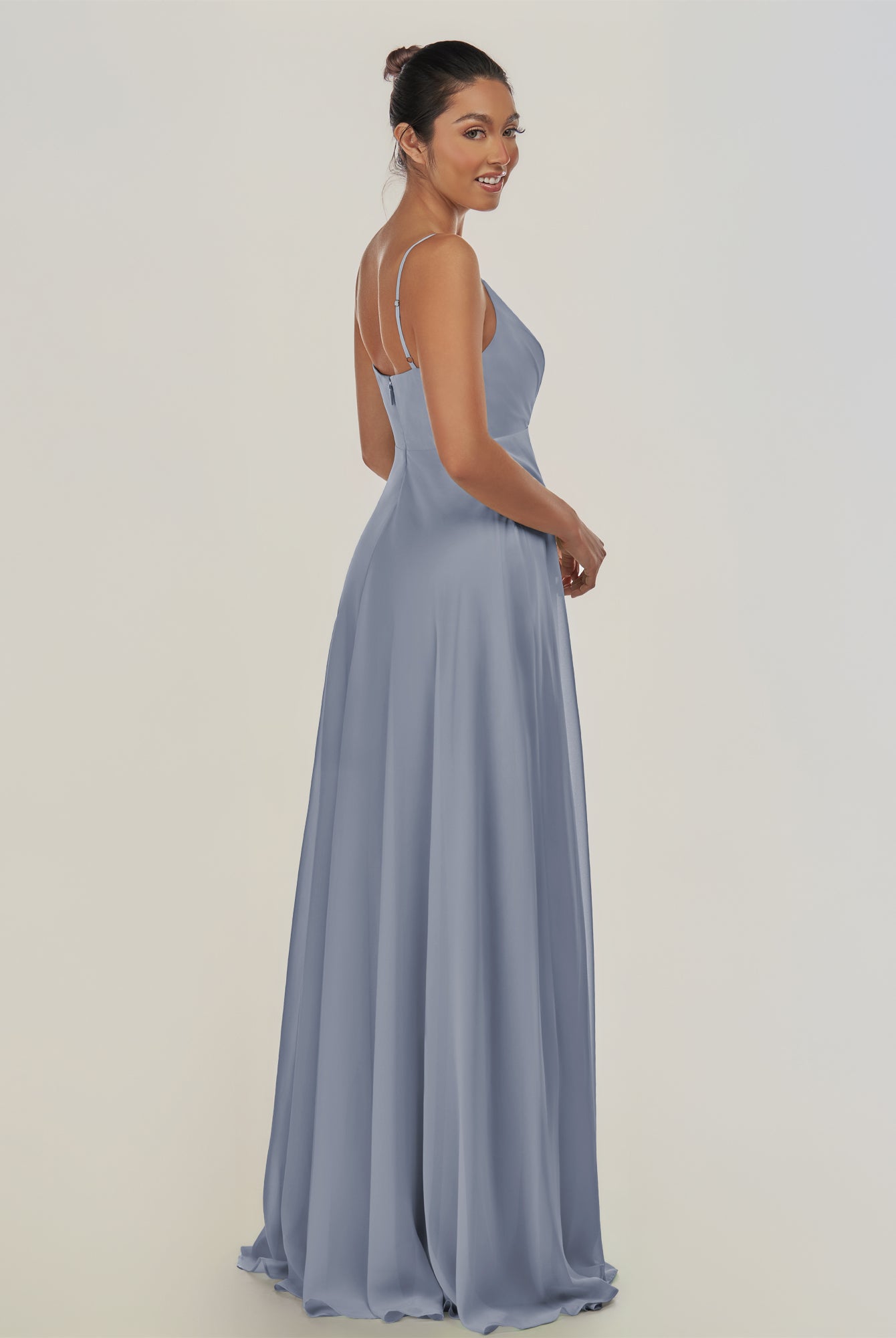 KissDress-Risa Twilight A Line Chiffon V Neck Long Bridesmaid Dress with Pleats