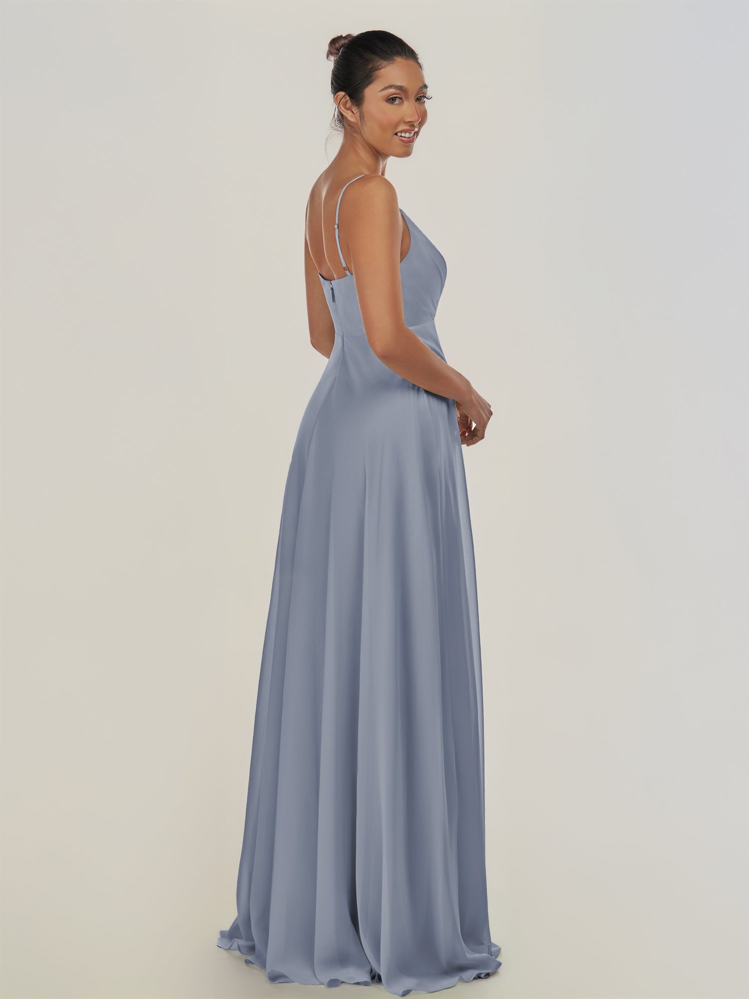 KissDress-Risa Twilight A Line Chiffon V Neck Long Bridesmaid Dress with Pleats