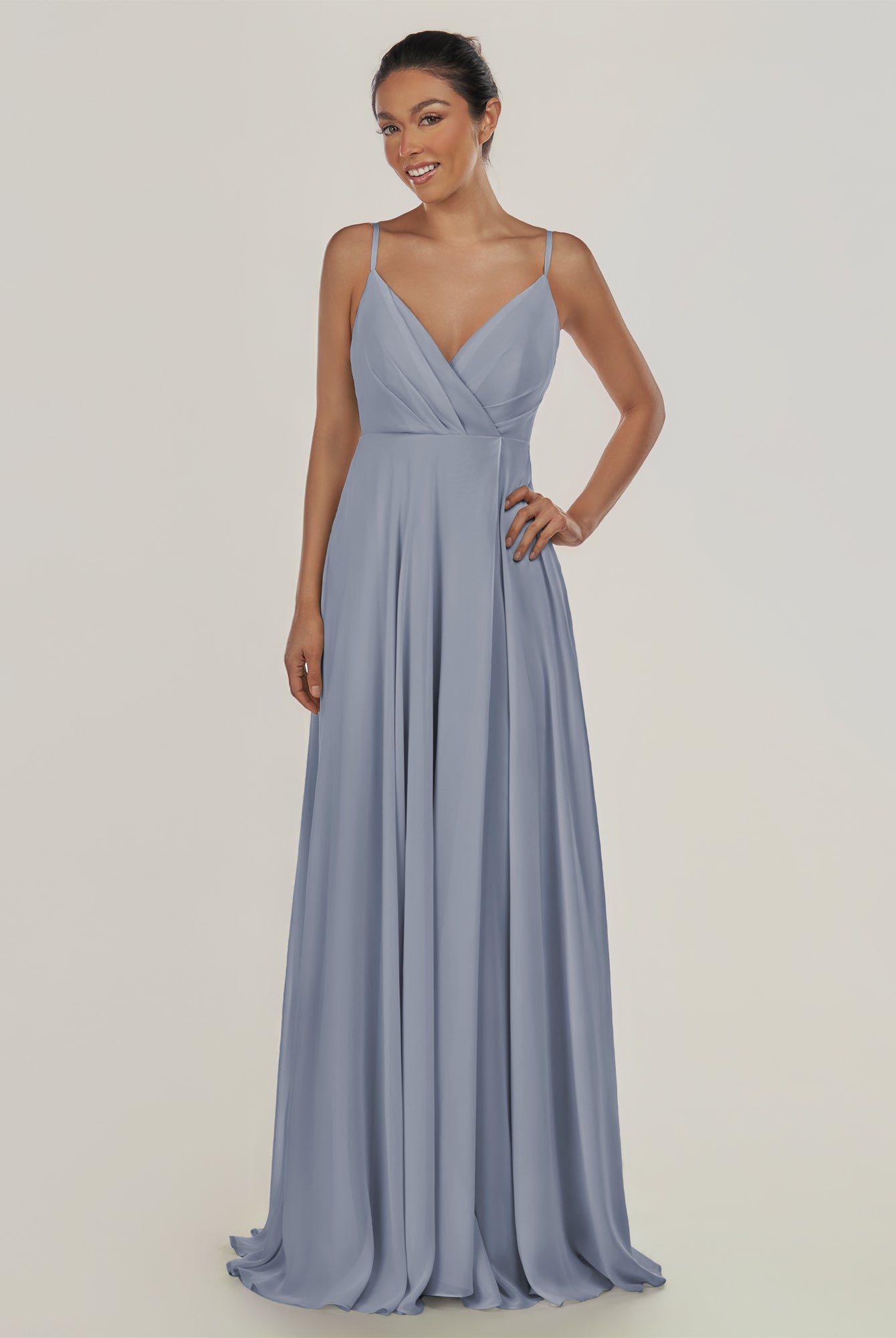 KissDress-Risa Twilight A Line Chiffon V Neck Long Bridesmaid Dress with Pleats