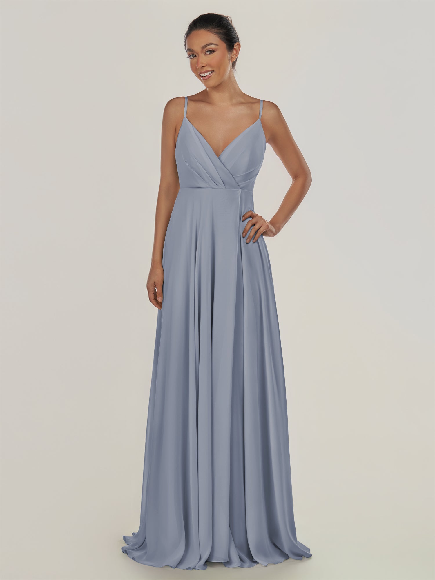 KissDress-Risa Twilight A Line Chiffon V Neck Long Bridesmaid Dress with Pleats