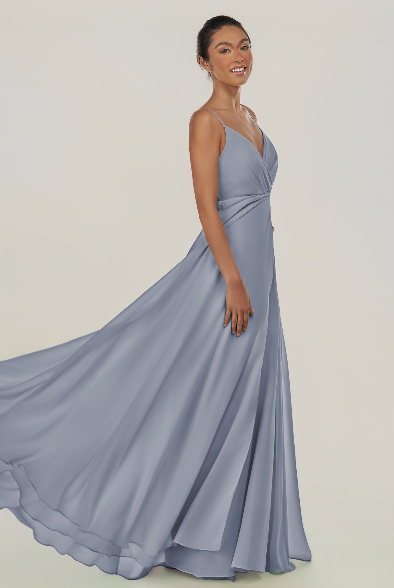 KissDress-Risa Twilight A Line Chiffon V Neck Long Bridesmaid Dress with Pleats