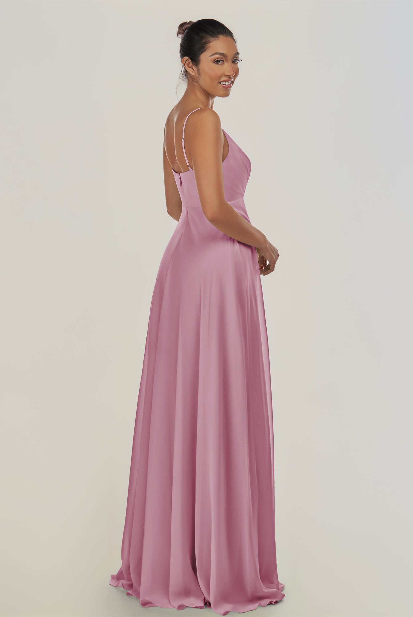 KissDress-Risa Vintage Mauve A Line Chiffon V Neck Long Bridesmaid Dress with Pleats