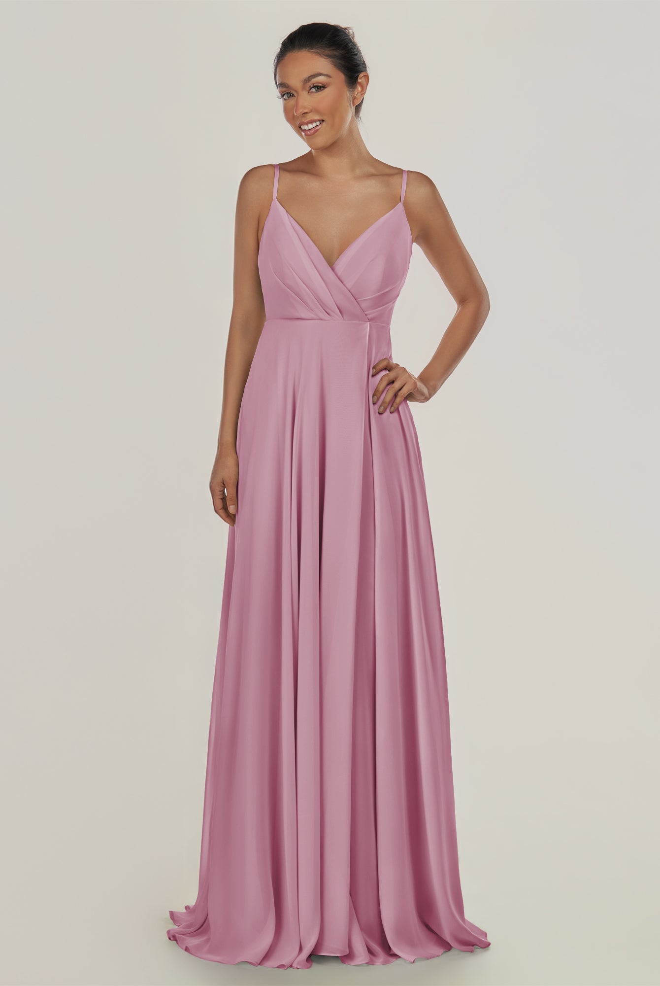 KissDress-Risa Vintage Mauve A Line Chiffon V Neck Long Bridesmaid Dress with Pleats