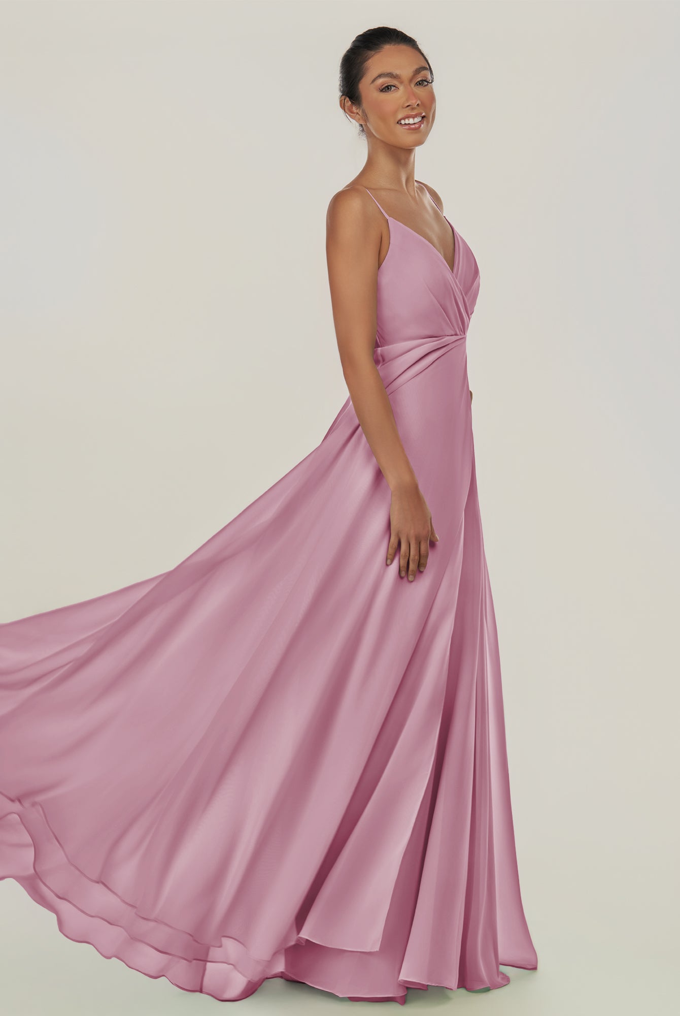 KissDress-Risa Vintage Mauve A Line Chiffon V Neck Long Bridesmaid Dress with Pleats