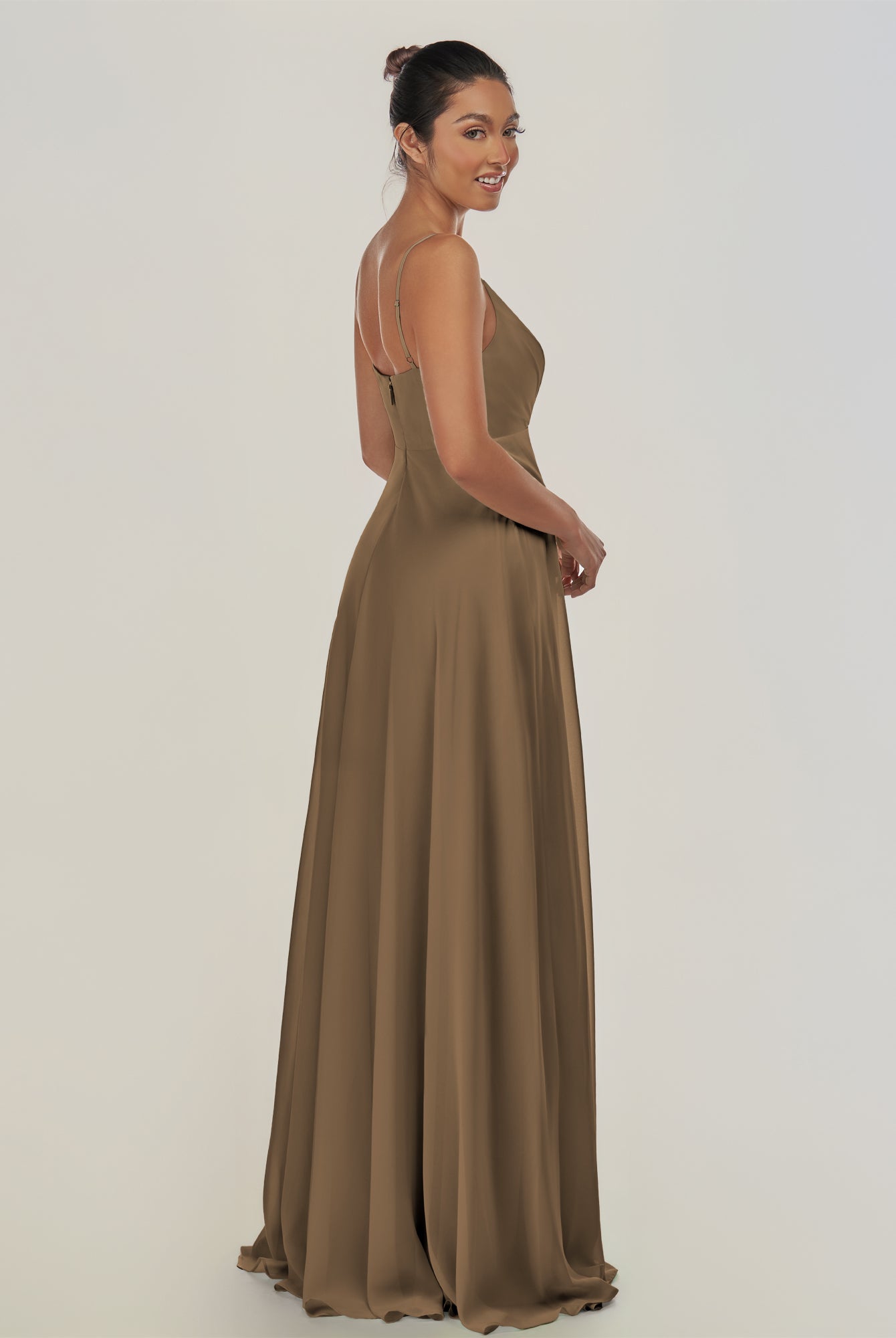 KissDress-Risa Willow Green A Line Chiffon V Neck Long Bridesmaid Dress with Pleats