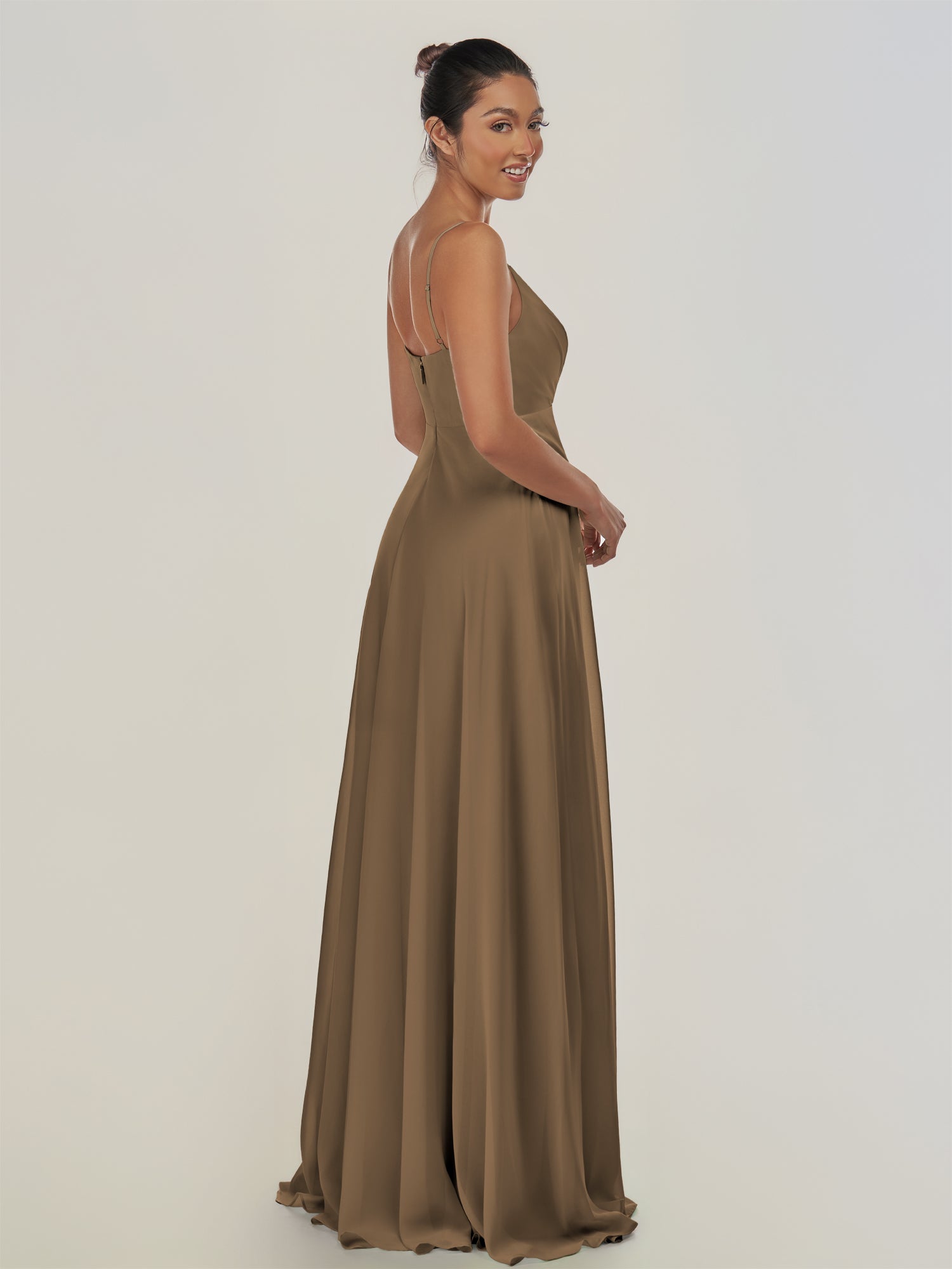 KissDress-Risa Willow Green A Line Chiffon V Neck Long Bridesmaid Dress with Pleats