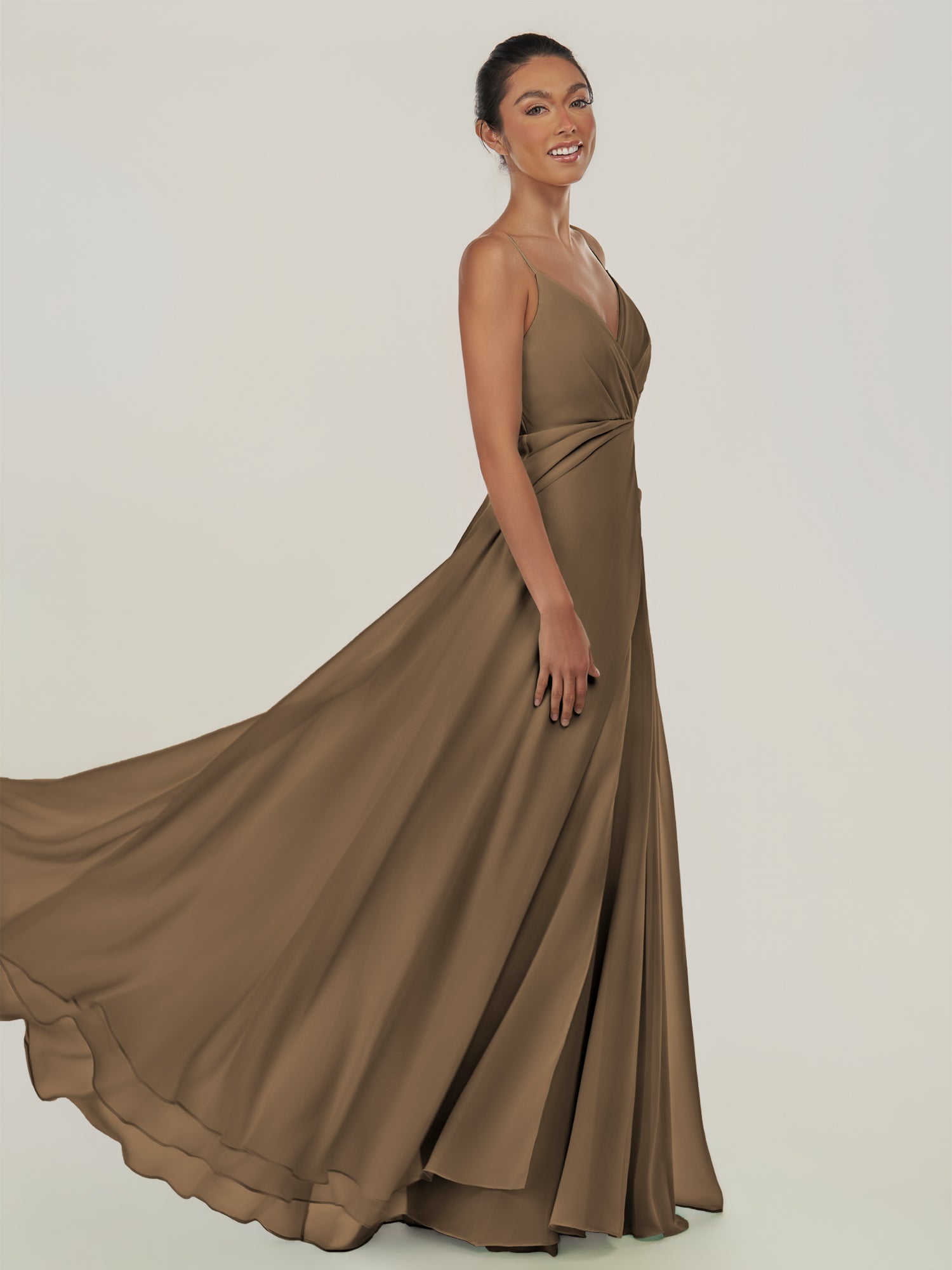 KissDress-Risa Willow Green A Line Chiffon V Neck Long Bridesmaid Dress with Pleats