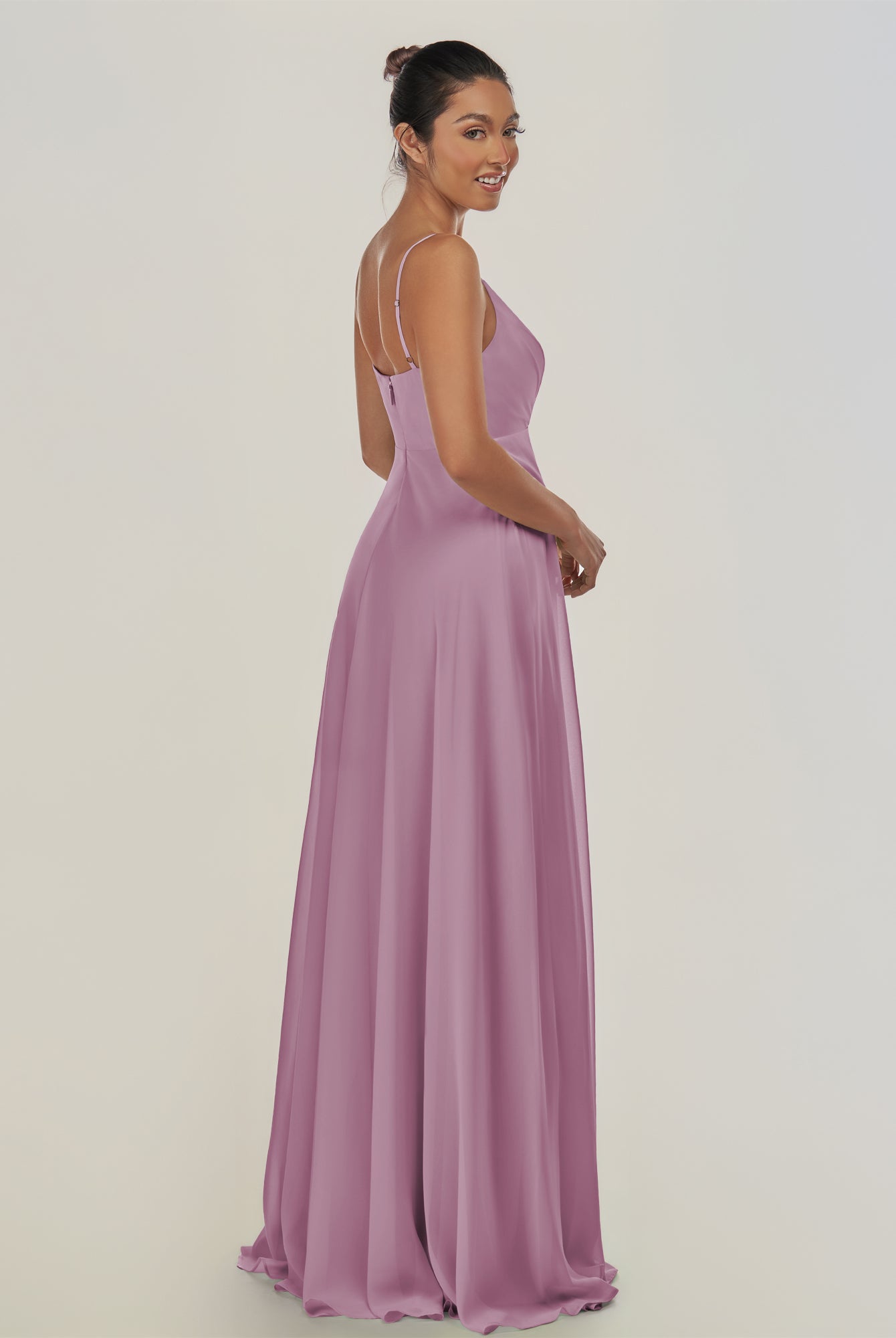 KissDress-Risa Wisteria A Line Chiffon V Neck Long Bridesmaid Dress with Pleats