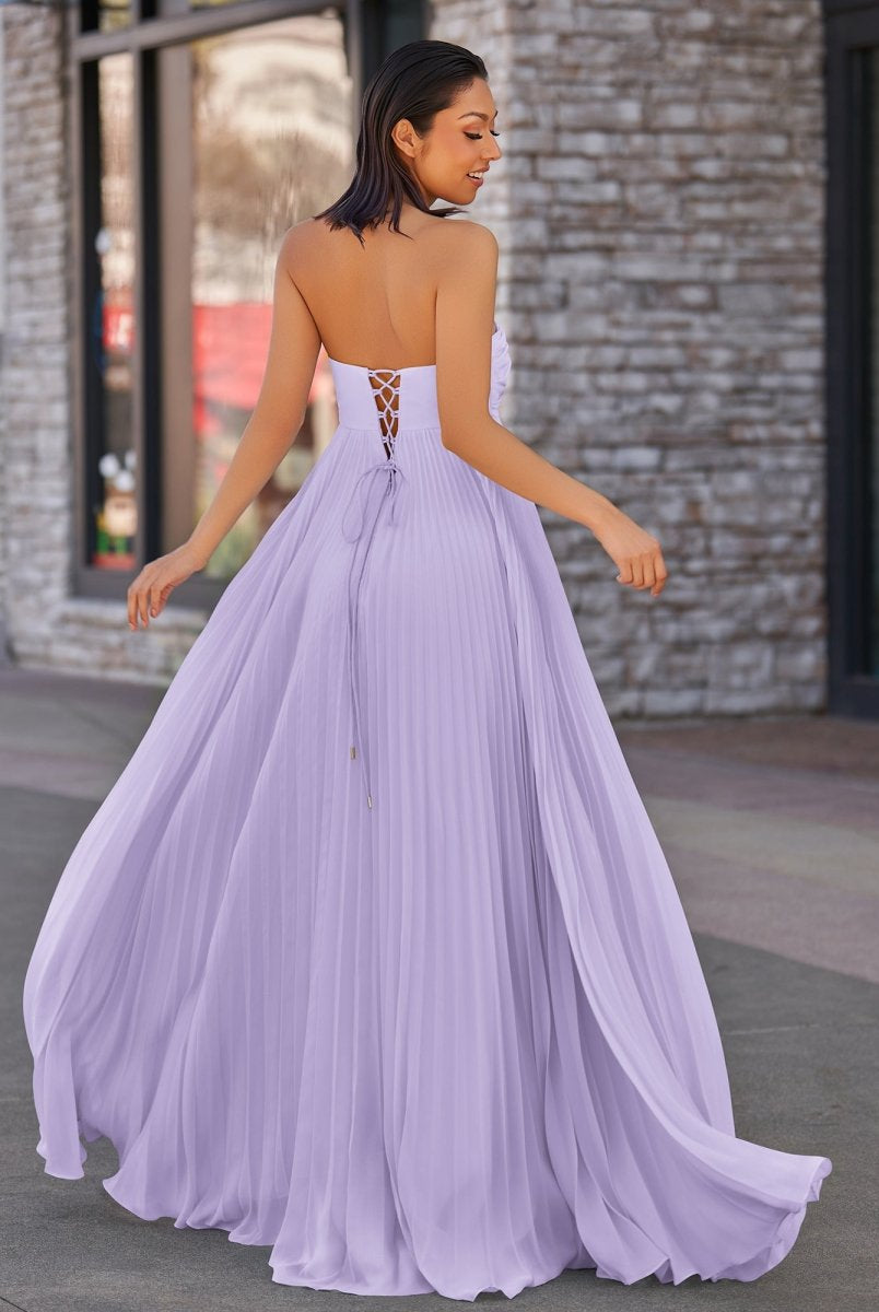 Rodri | A Line Light Pink Strapless Chiffon Long Prom Dress - KissProm