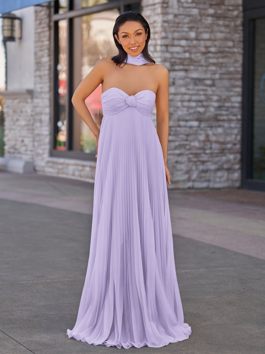 Rodri | A Line Light Pink Strapless Chiffon Long Prom Dress - KissProm