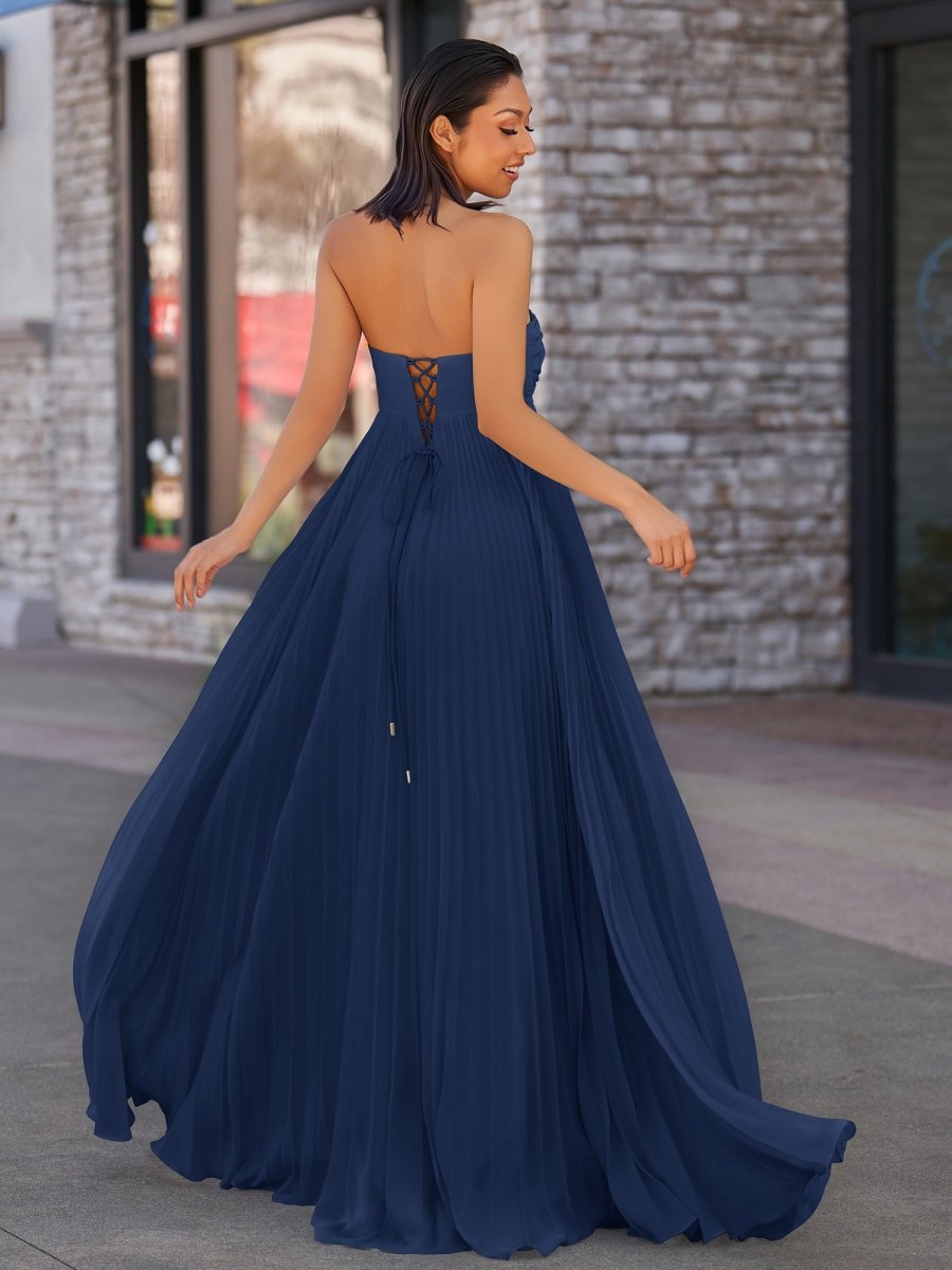 Rodri | A Line Light Pink Strapless Chiffon Long Prom Dress - KissProm