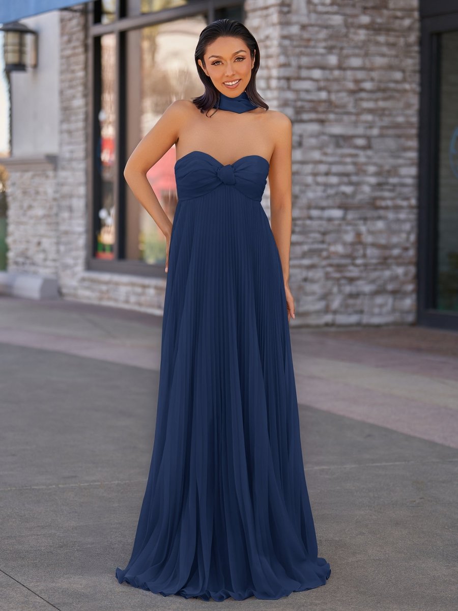 Rodri | A Line Light Pink Strapless Chiffon Long Prom Dress - KissProm